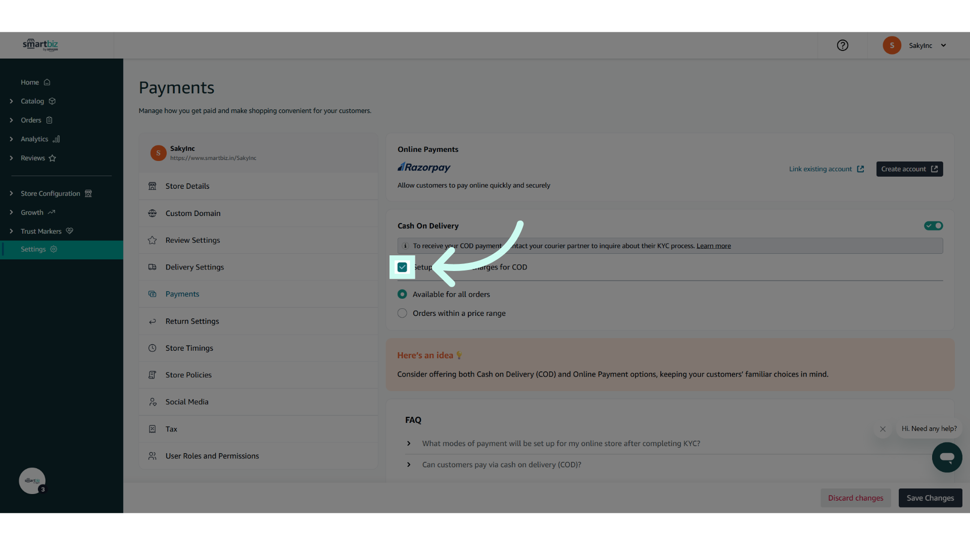 Setup additional charges for COD