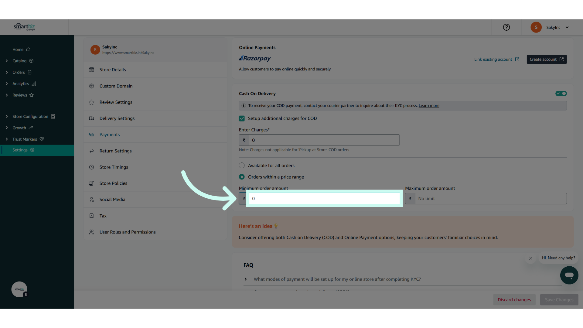 Set 'Minimum order amount'