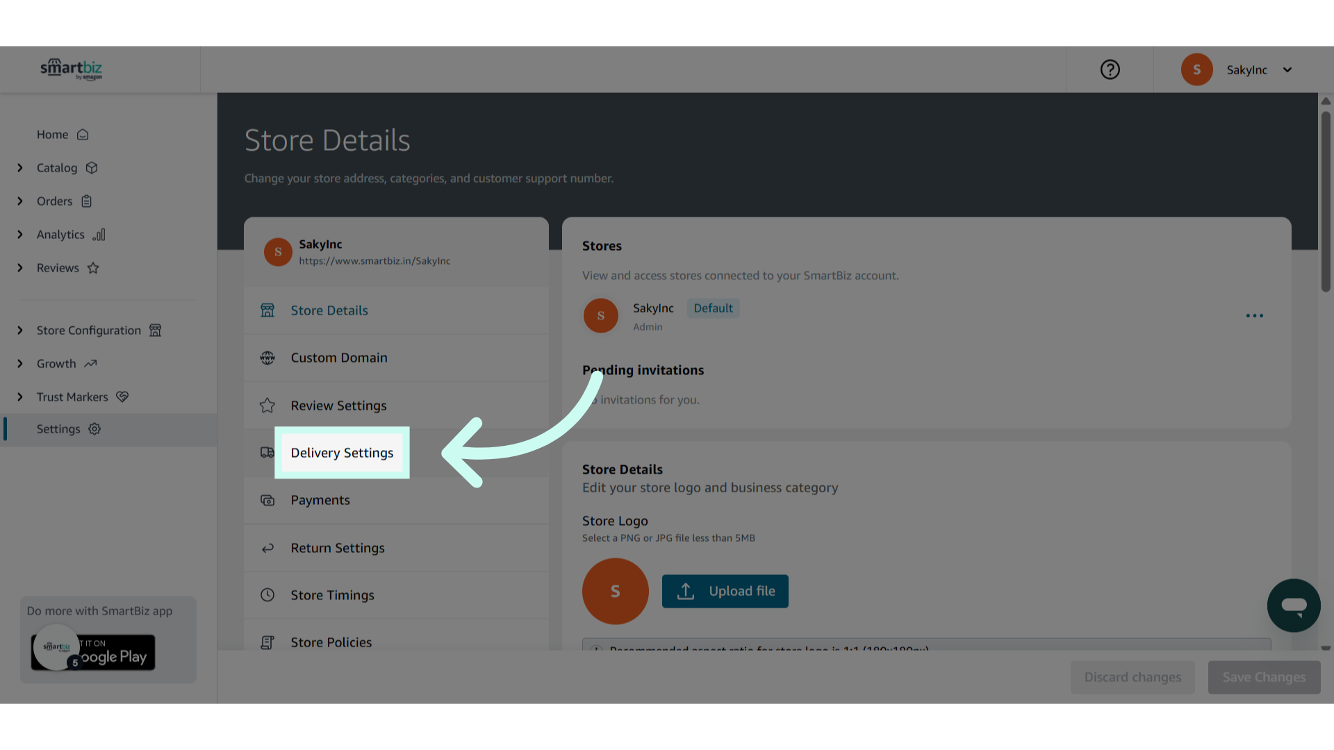 Click 'Delivery Settings'
