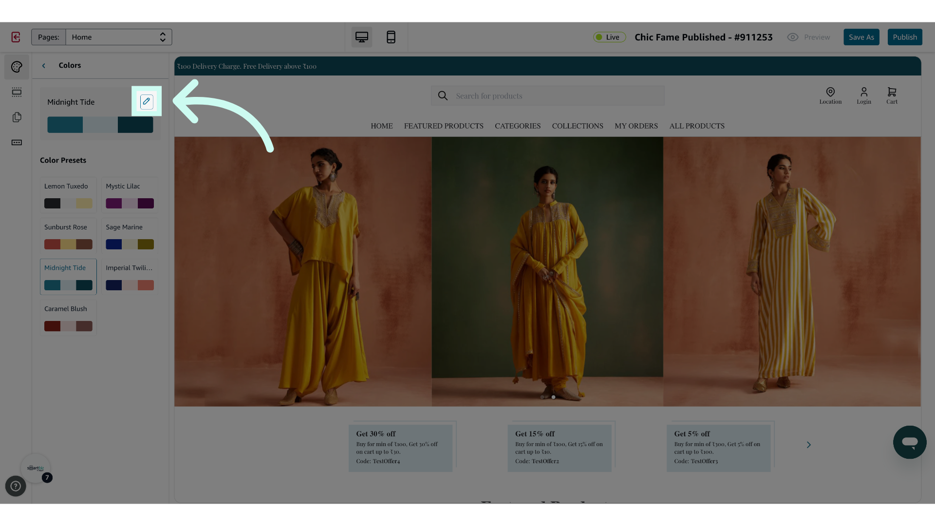 Click on the 'Pencil' Icon to customize the pallette