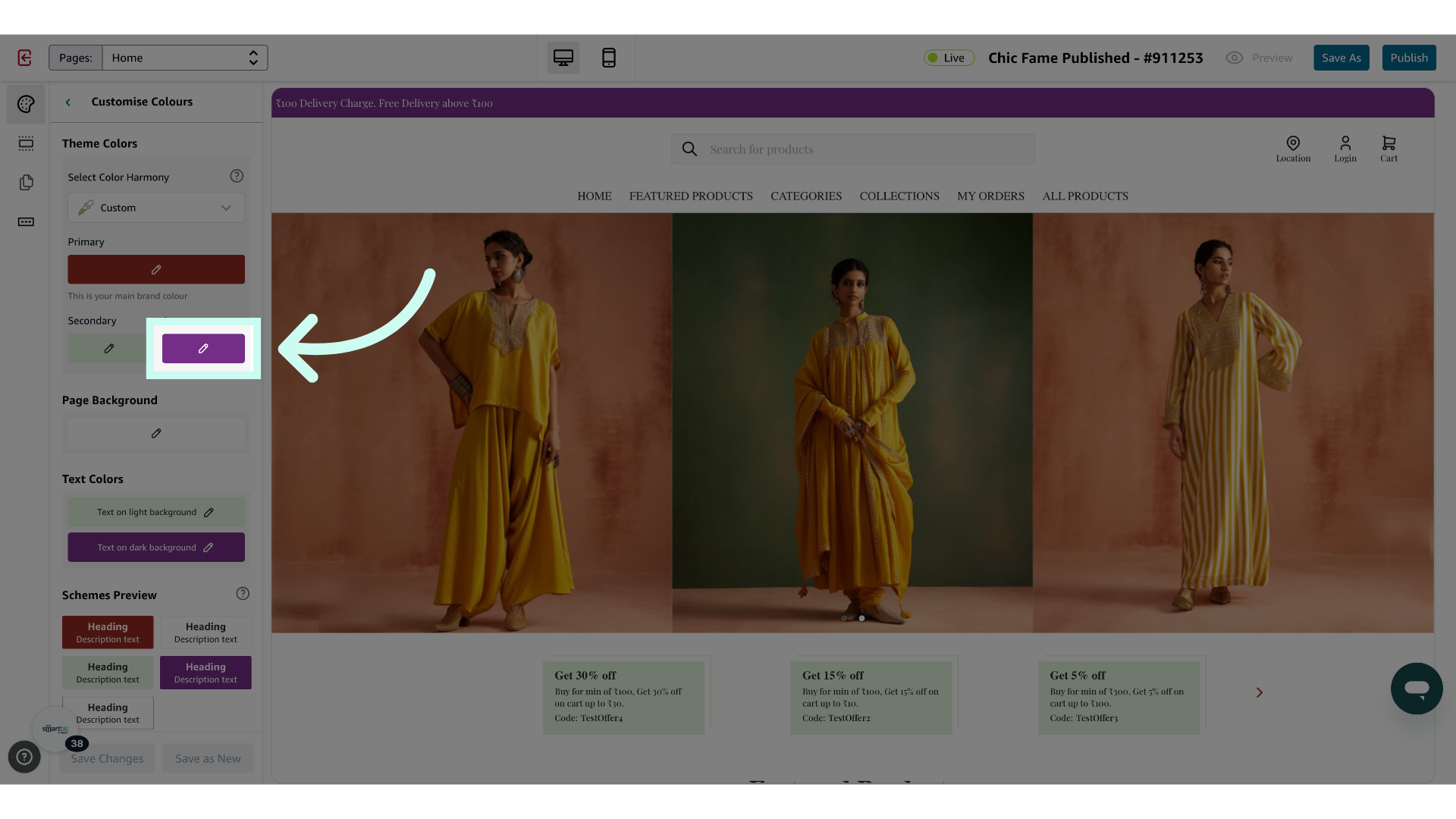 Click here and make changes to palette