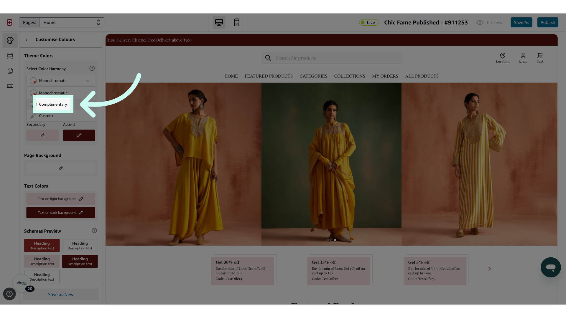 Click 'Complimentary' to try out another Harmony