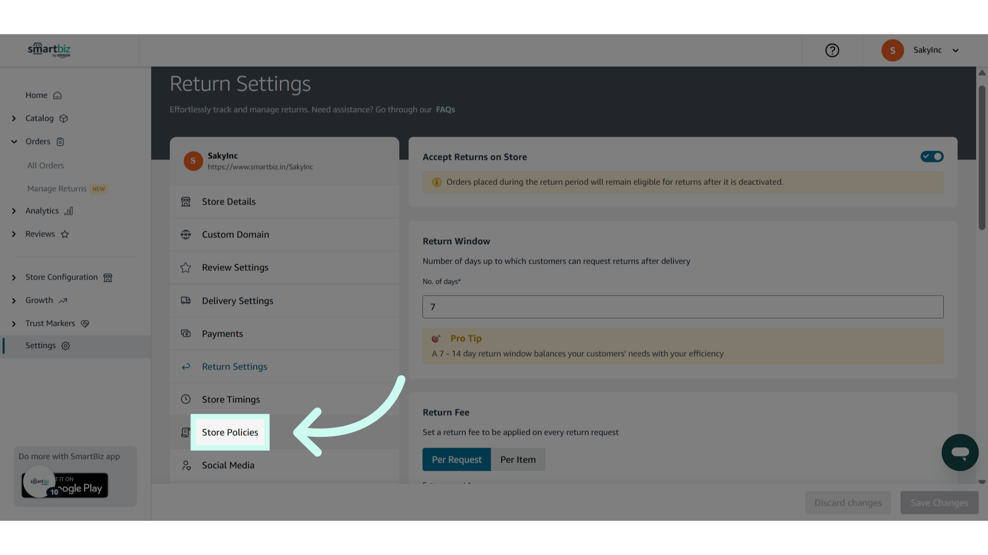 Click 'Store Policies'