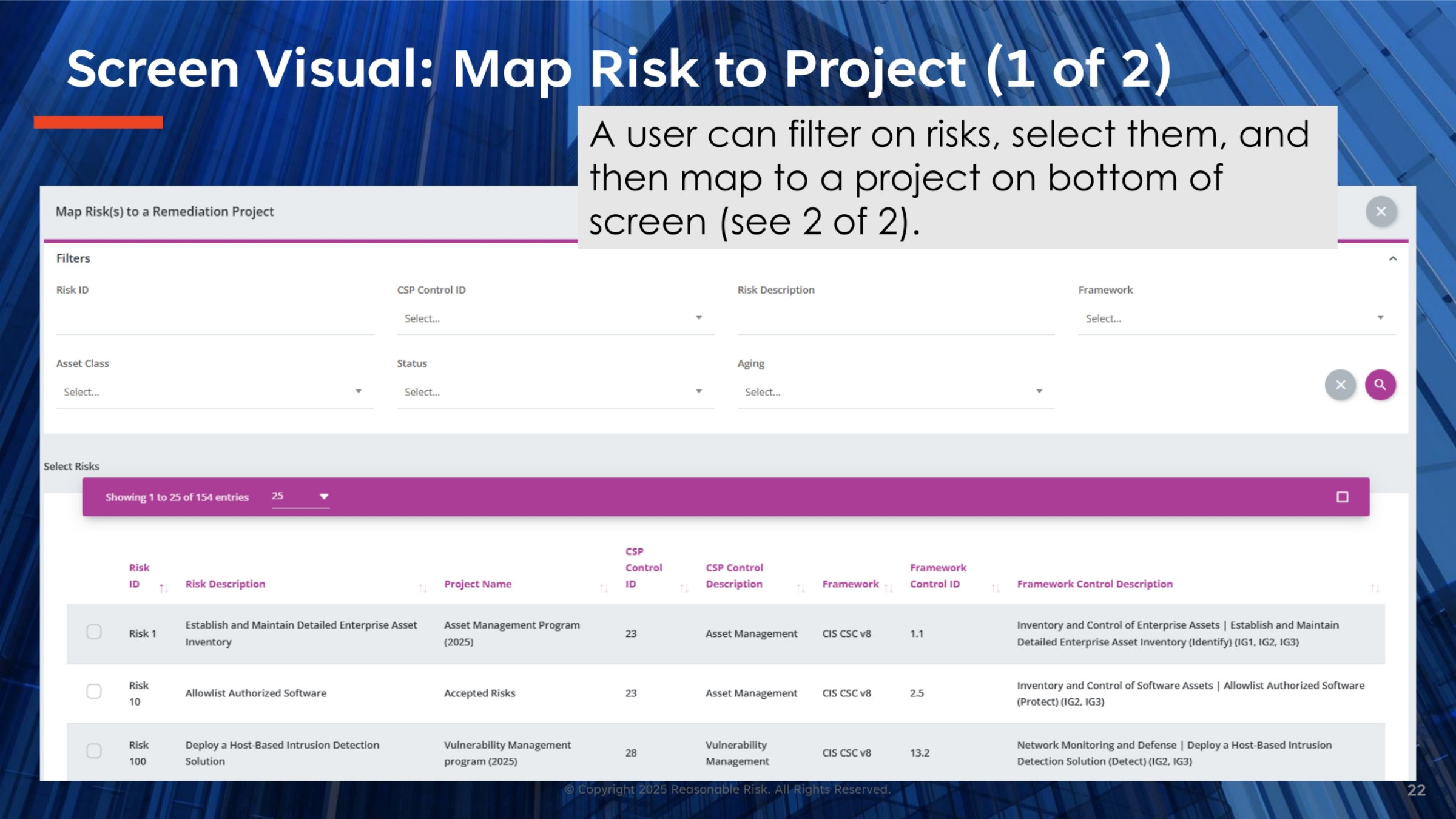 Screen Visual: Map Risk to Project (1 of 2)