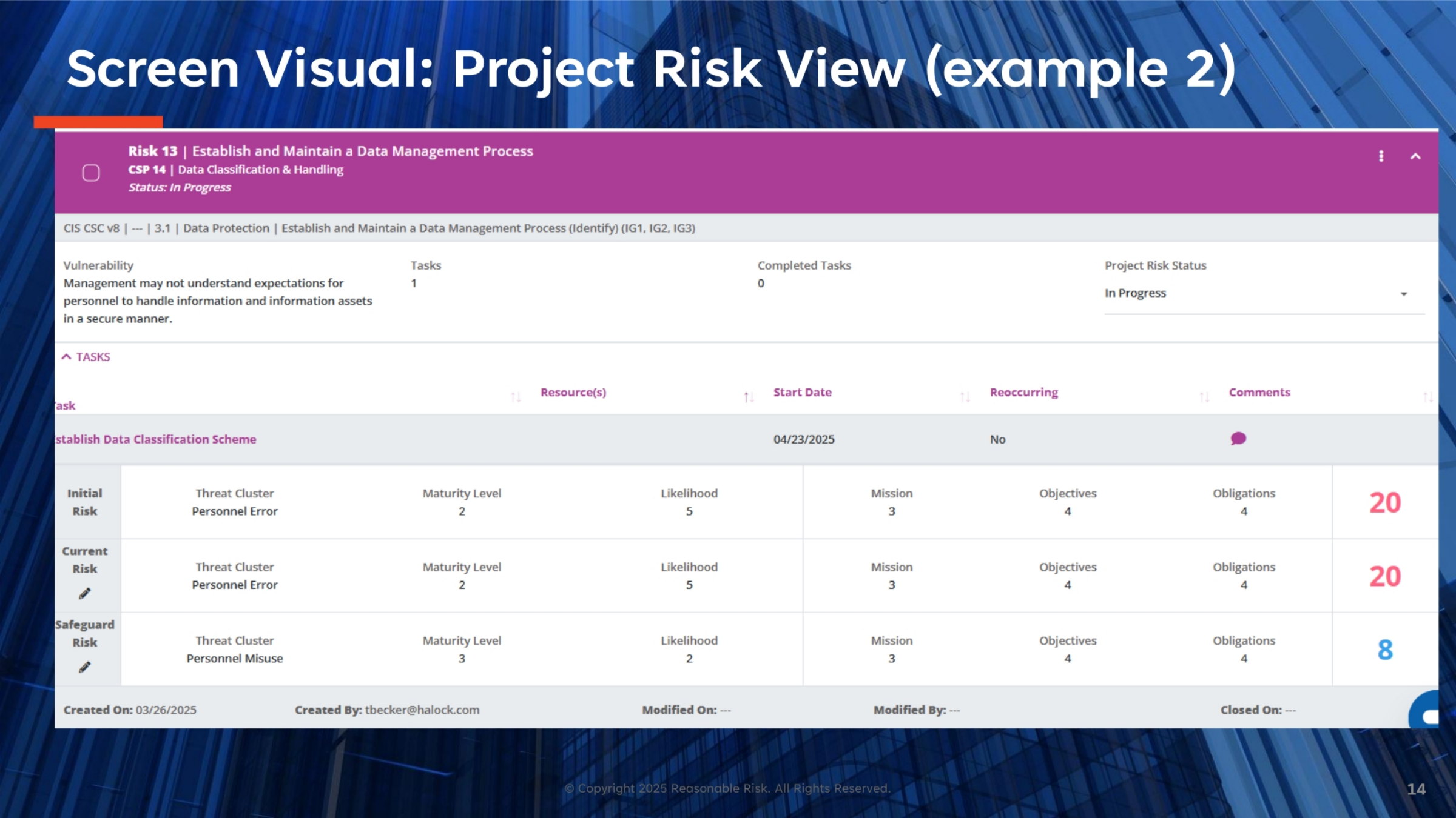 Screen Visual: Project Risk View (example 2)