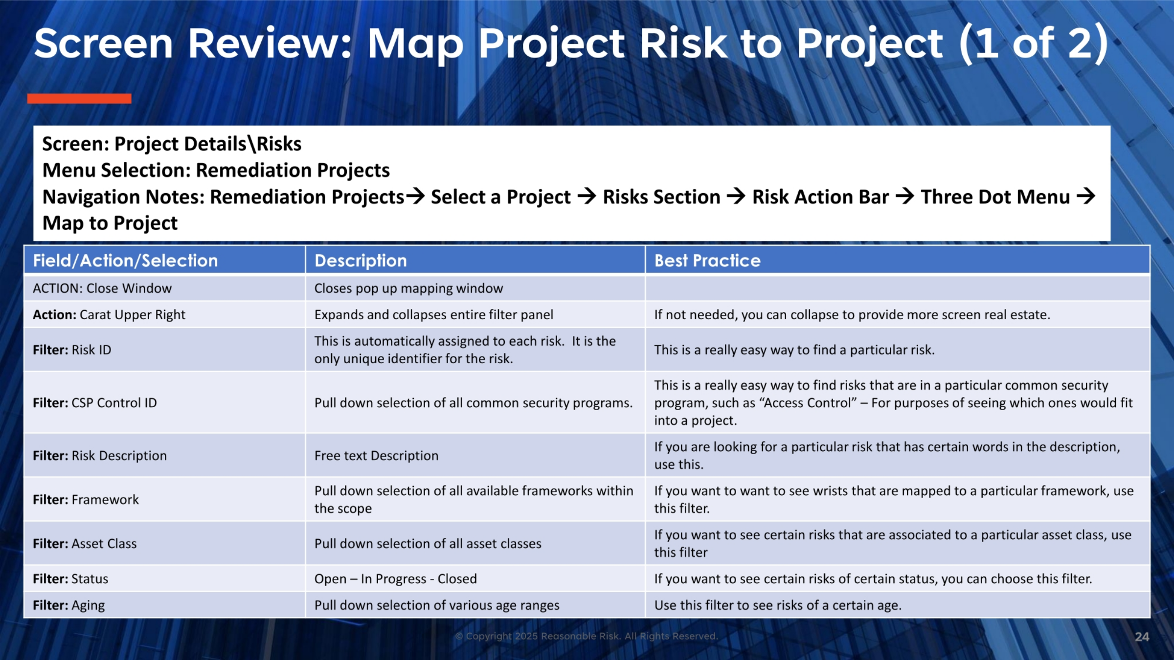 Screen Review: Map Project Risk to Project (1 of 2)