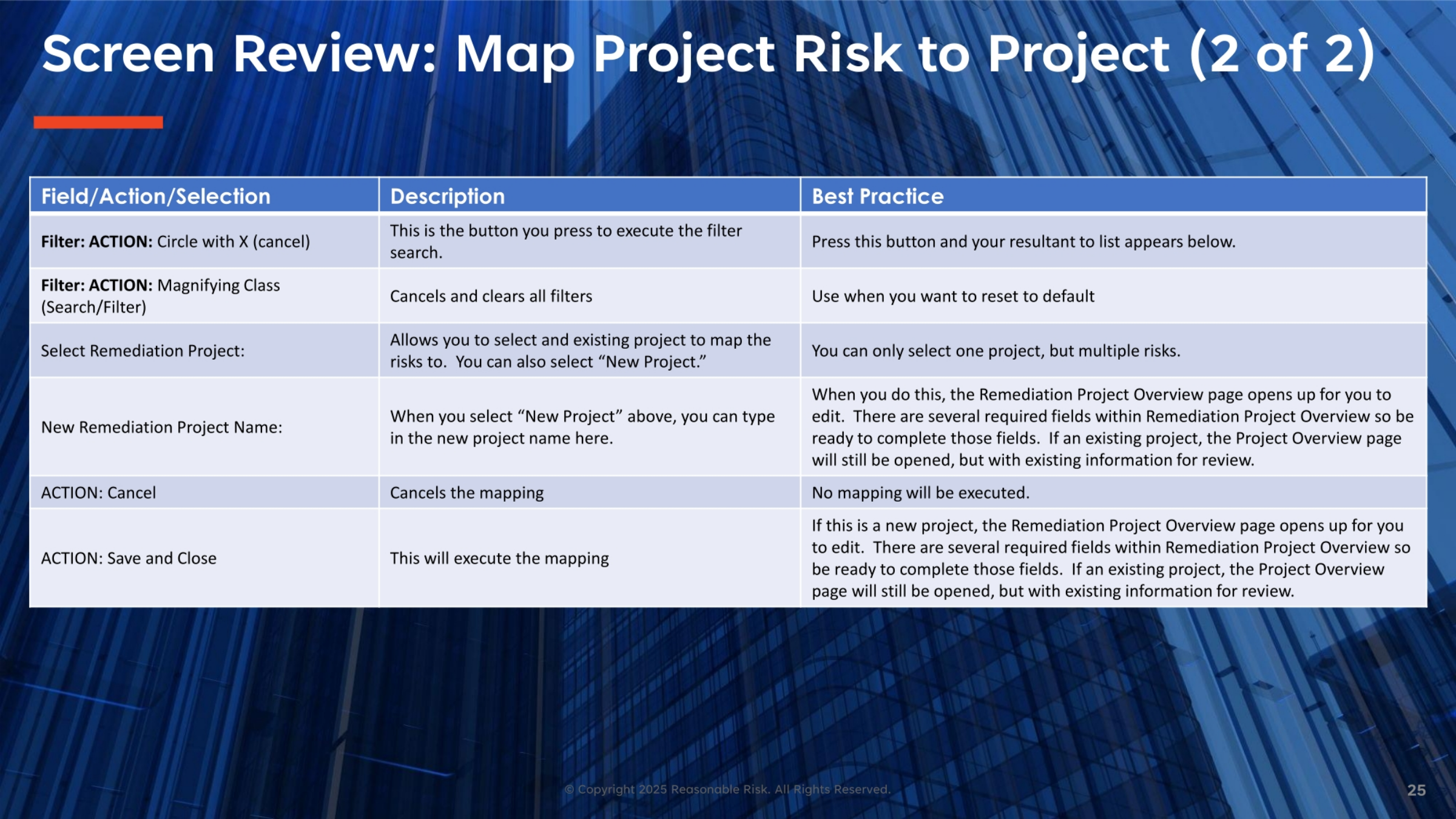 Screen Review: Map Project Risk to Project (2 of 2)