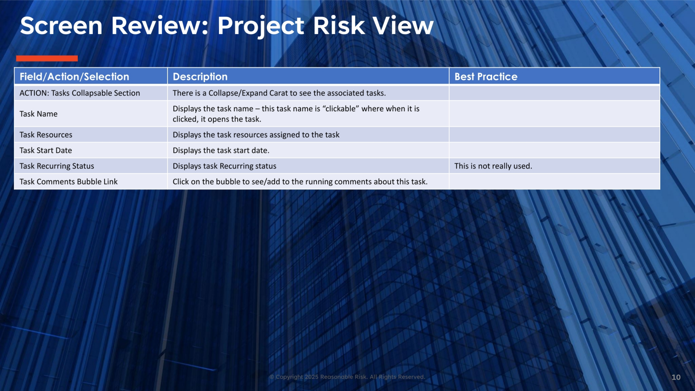 Screen Review: Project Risk View