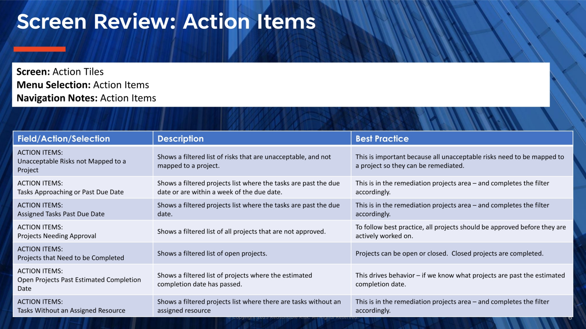 Screen Review: Action Item Tiles and Best Practices