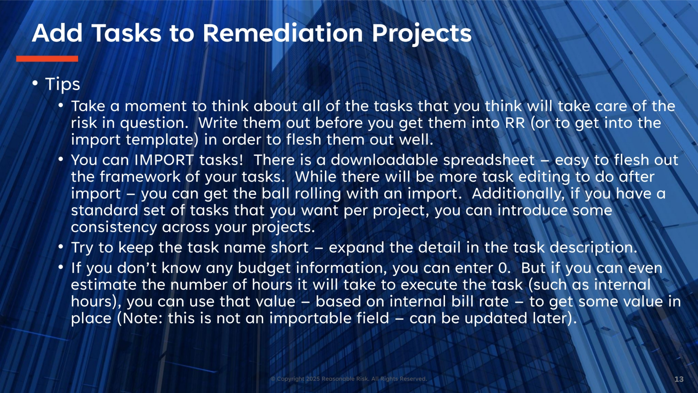 Tips for Adding Tasks to Remediation Projects