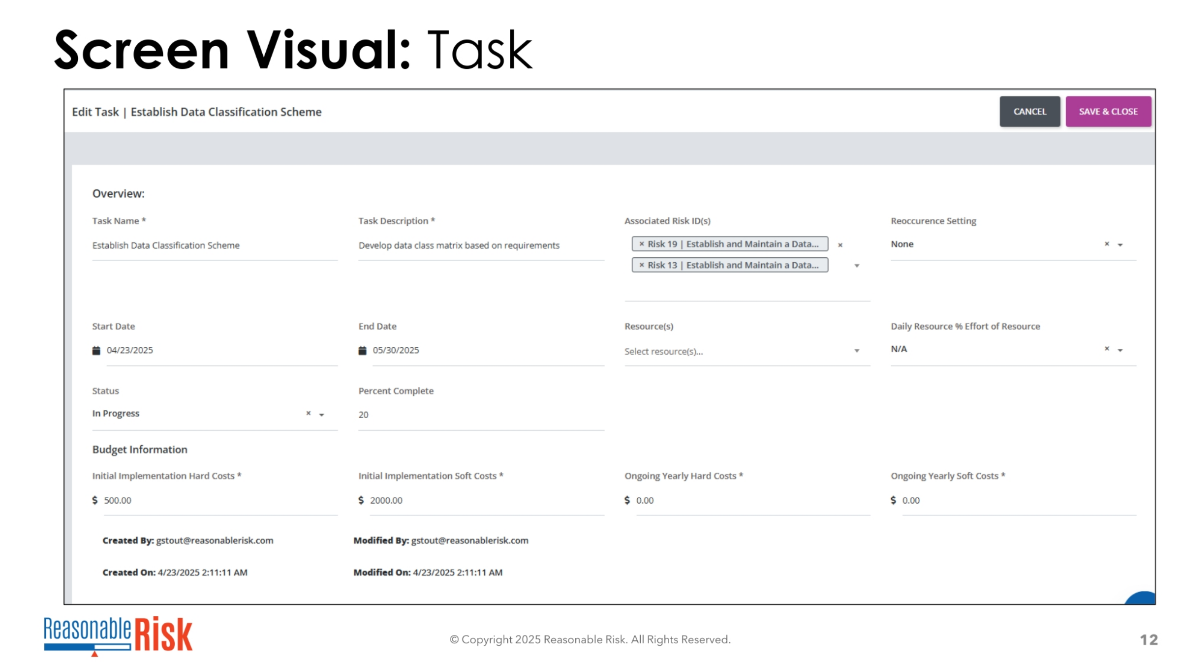 Visualizing a Task Entry Screen