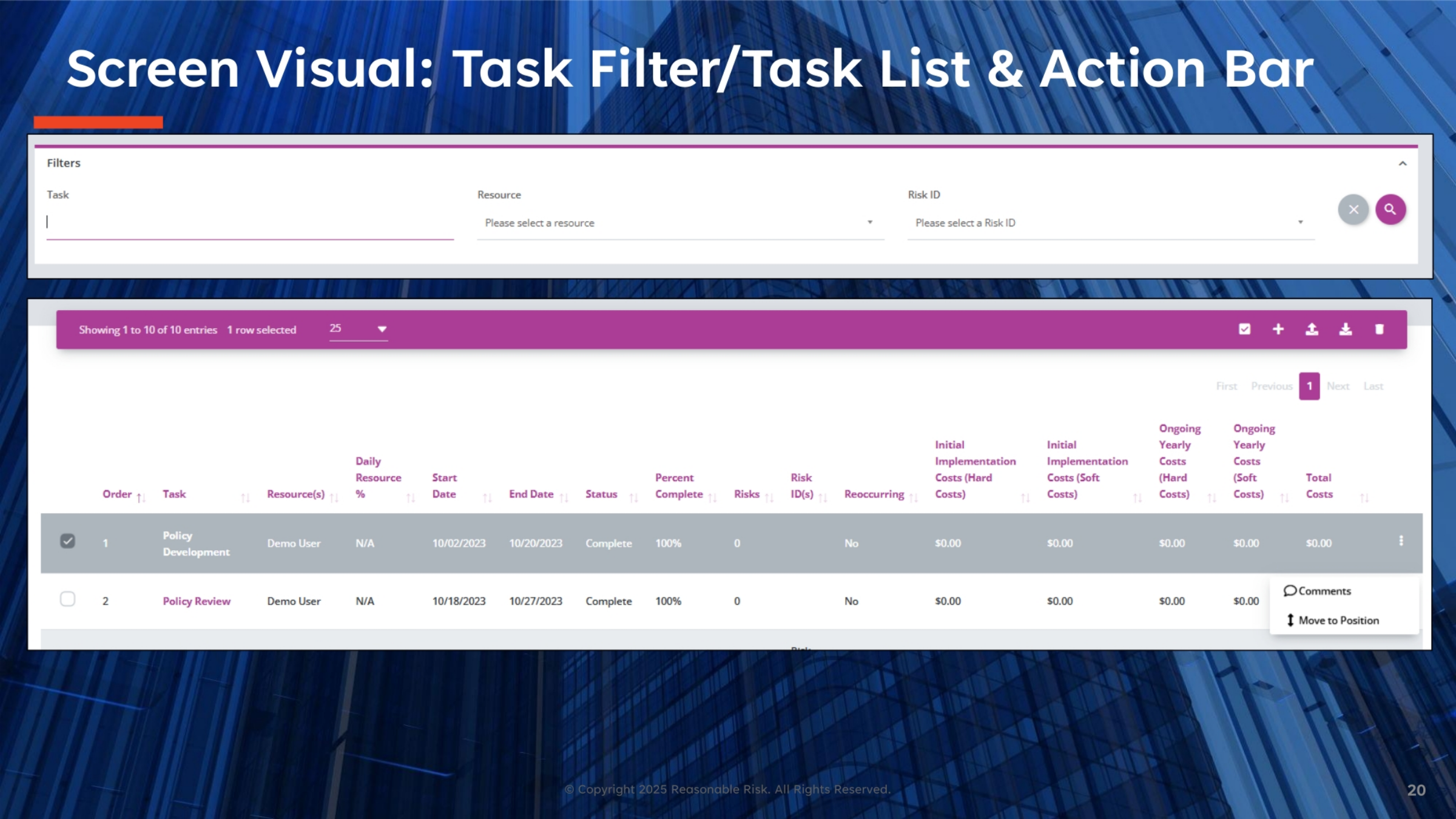 Visualizing the Task Filter, List, and Action Bar