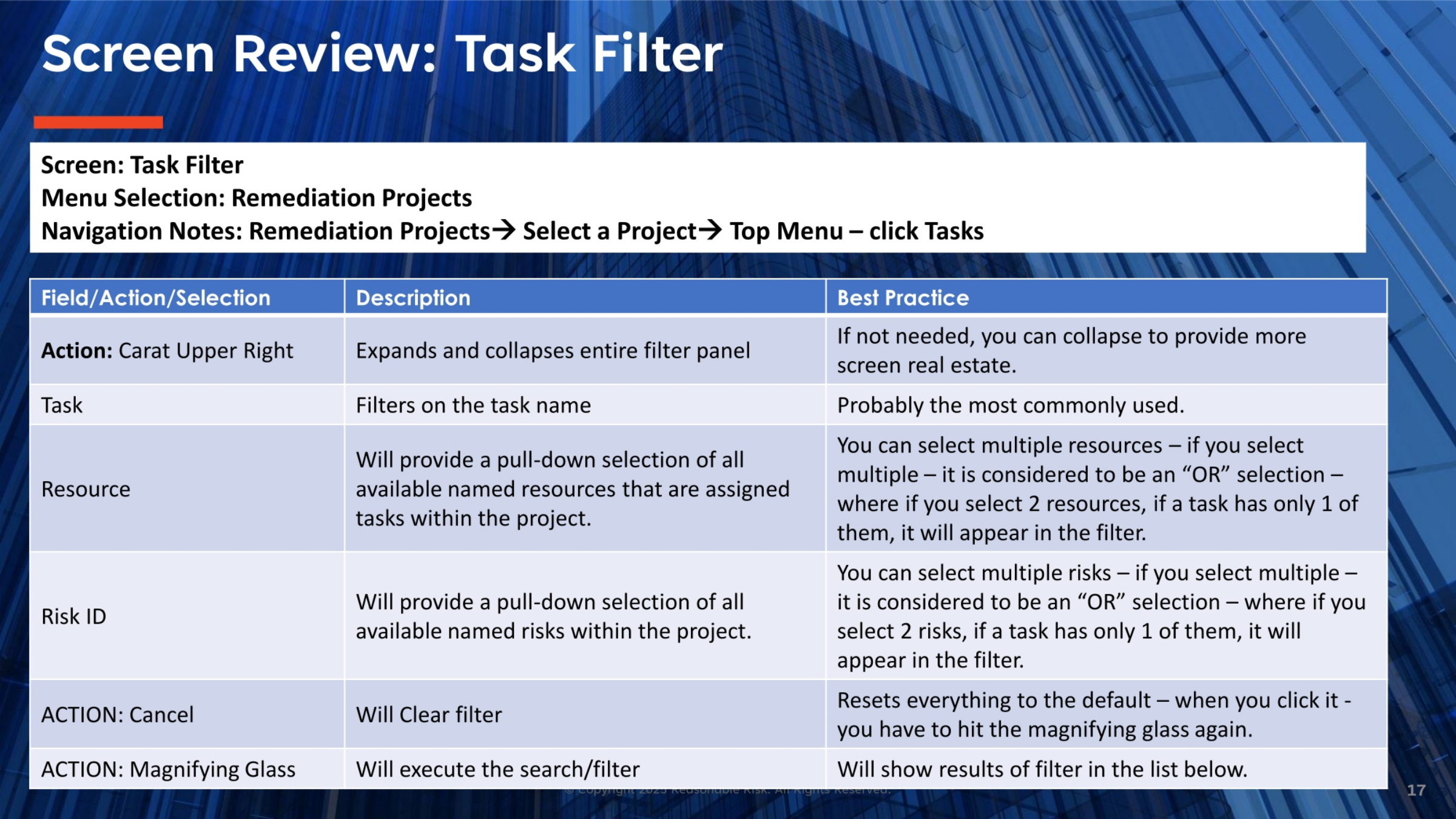 Reviewing the Task Filter