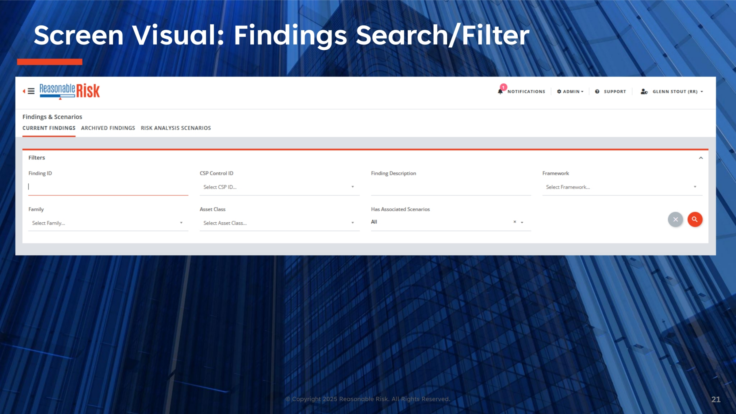 Screen Visual: Findings Search/Filter