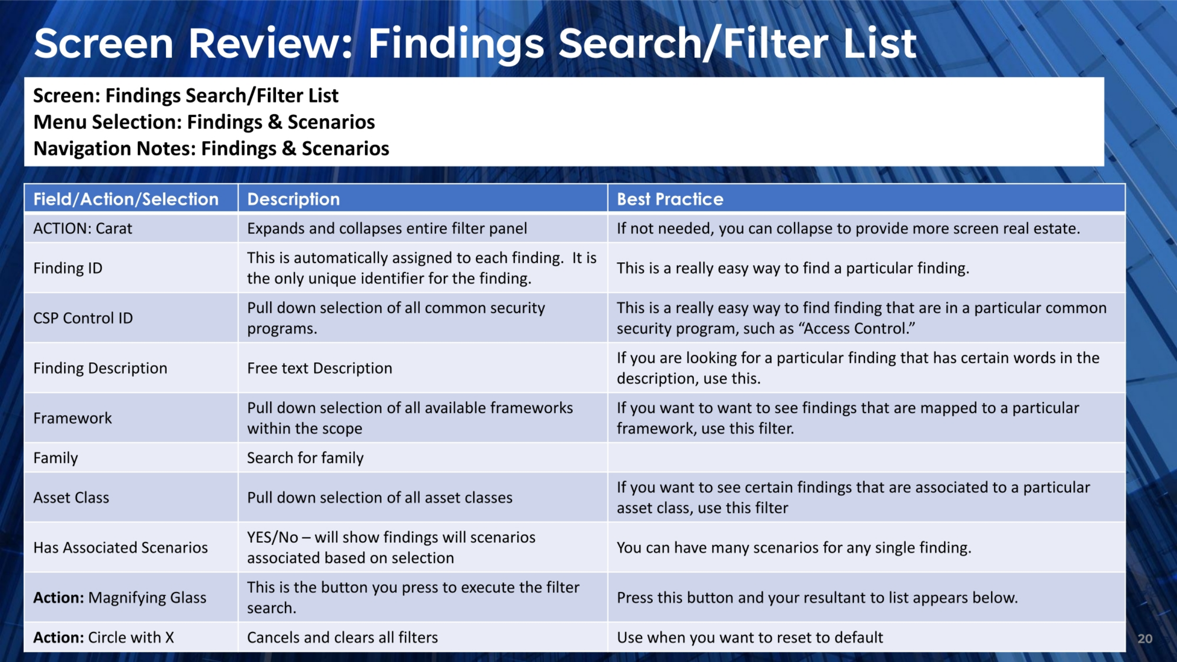 Screen Review: Findings Search/Filter List