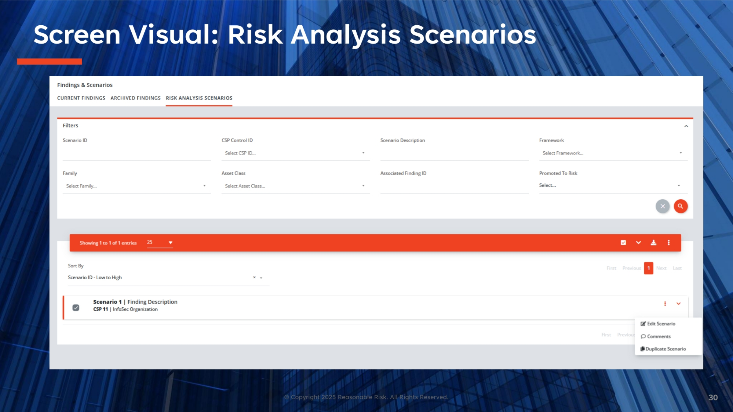 Screen Visual: Risk Analysis Scenarios