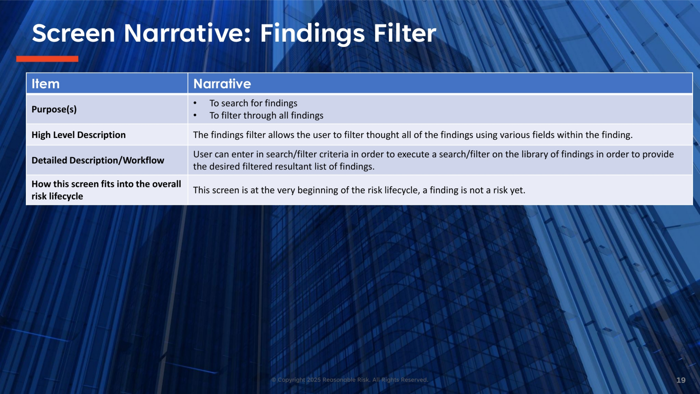 Screen Narrative: Findings Filter
