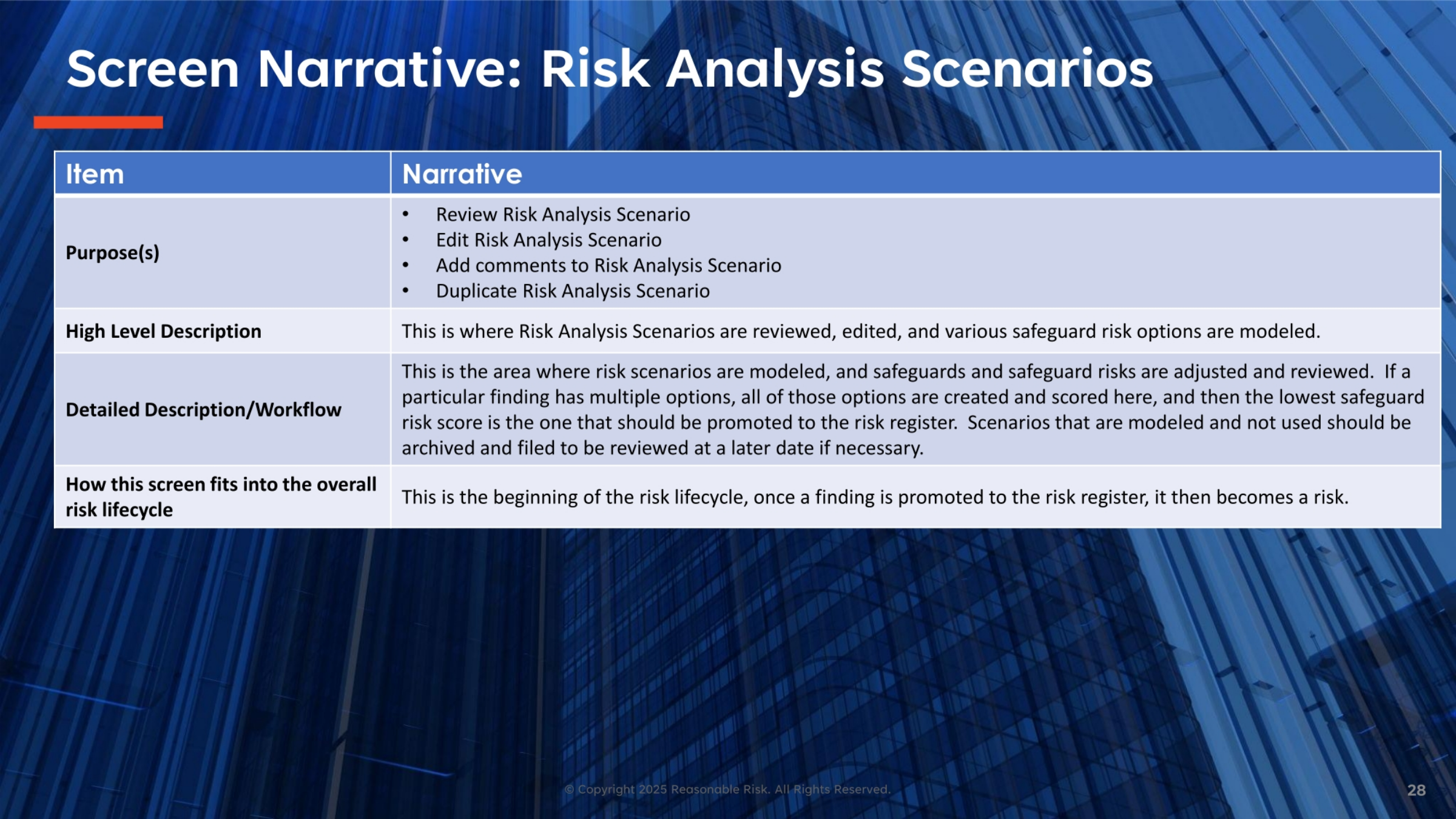 Screen Narrative: Risk Analysis Scenarios