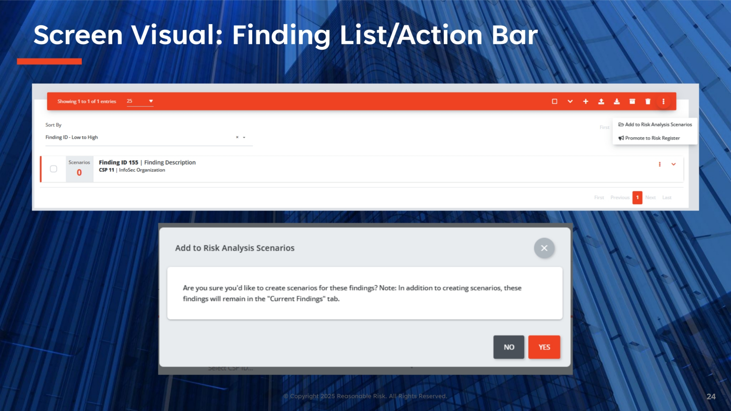 Screen Visual: Finding List/Action Bar