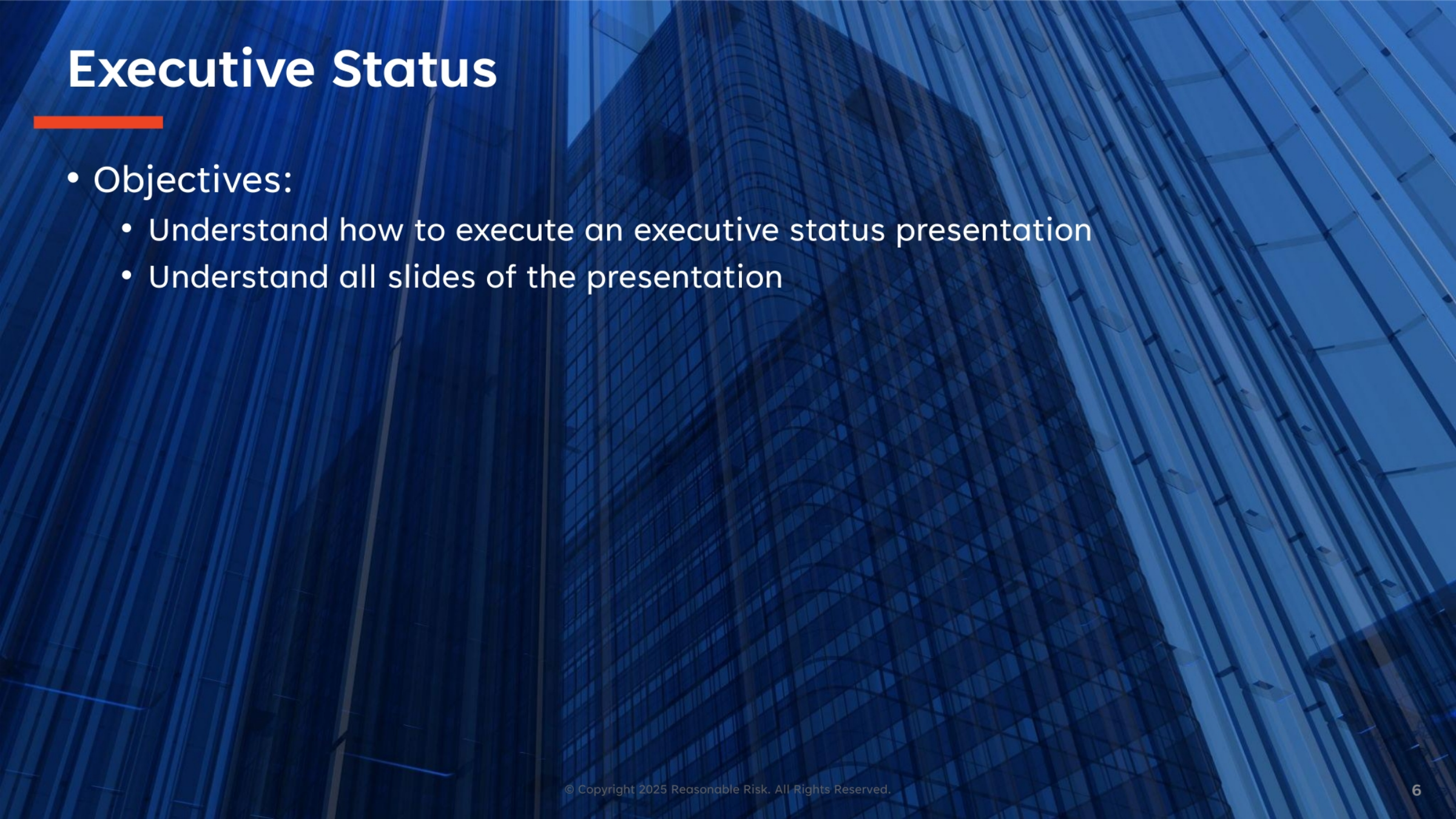 Executive Status Report Objectives
