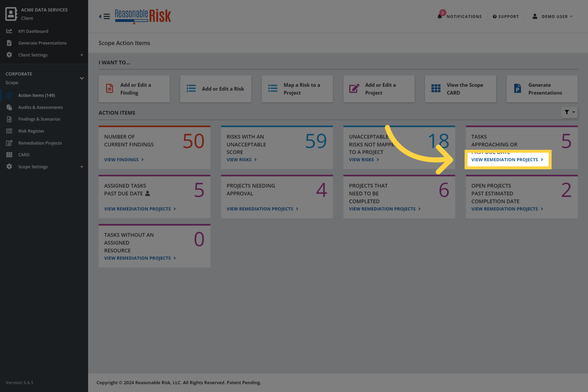 Click 'View Remediation Projects'