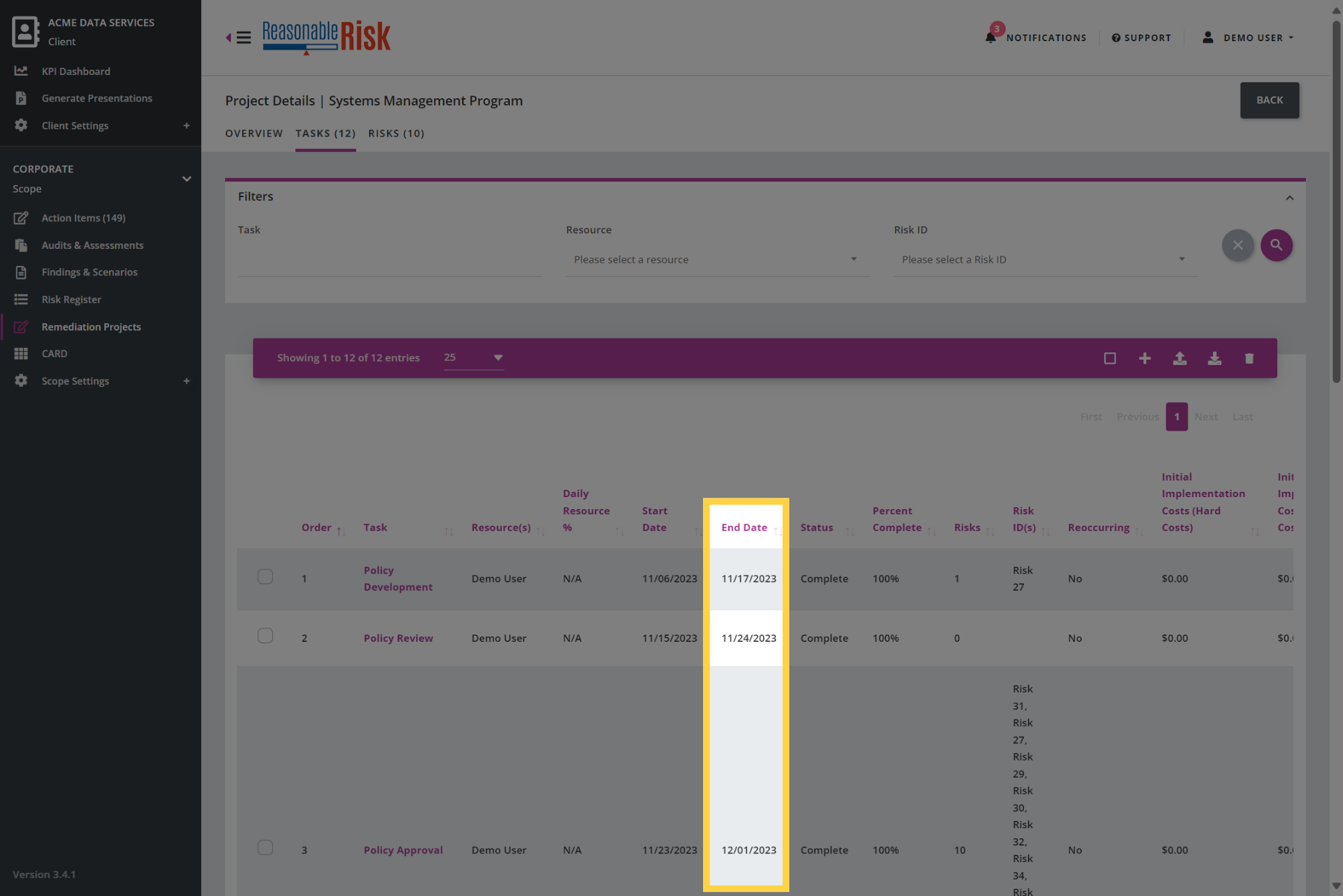 Review the tasks