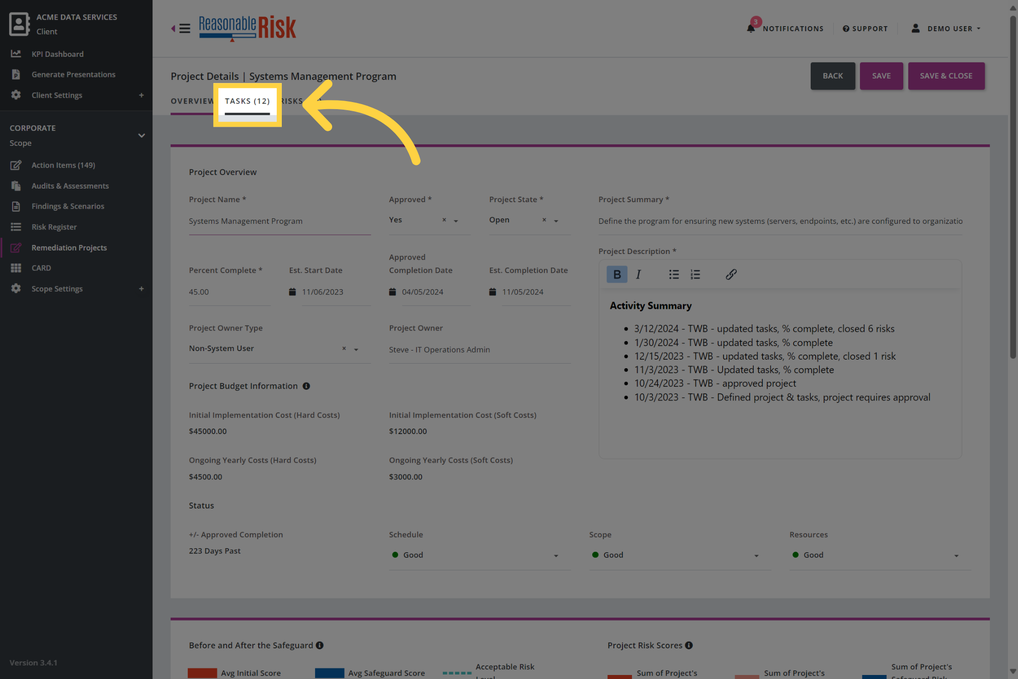 Click the Tasks tab