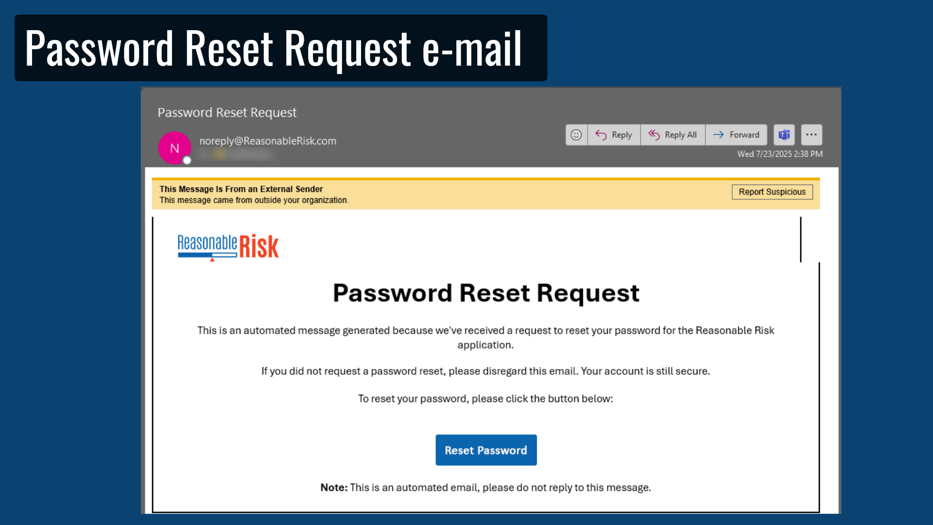 Password Reset Request e-mail