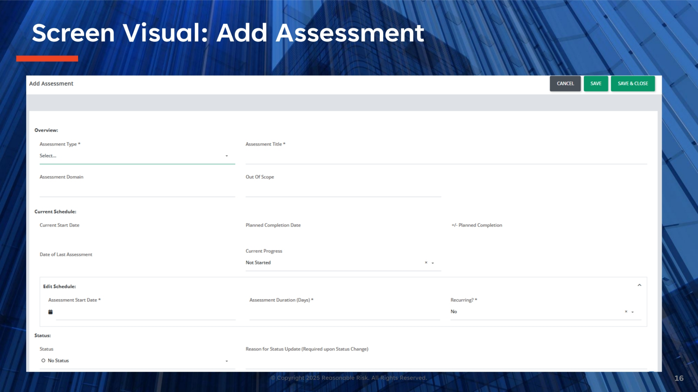 Screen Visual: Add Assessment