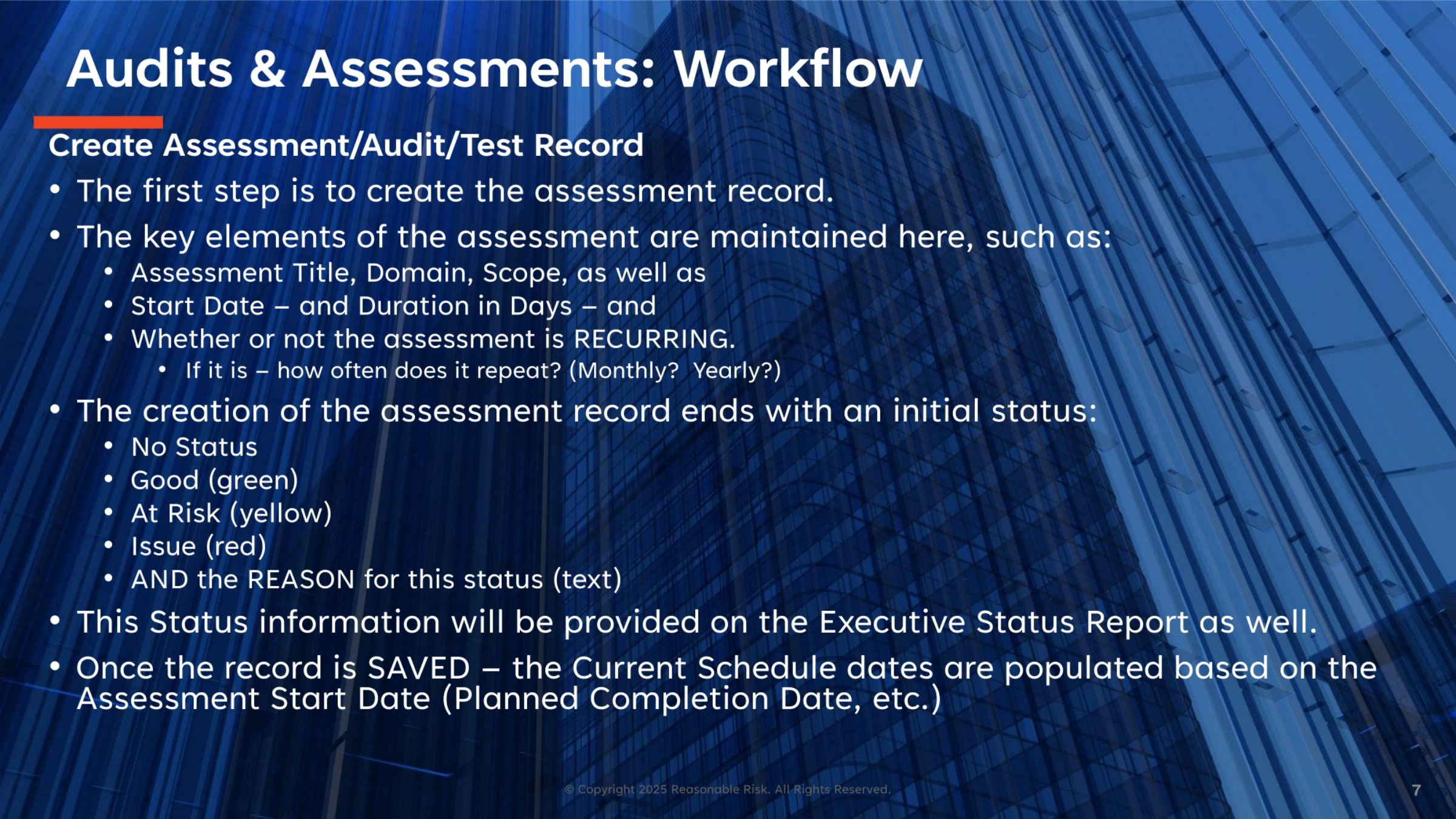 Audits & Assessments Workflow: Creating Records