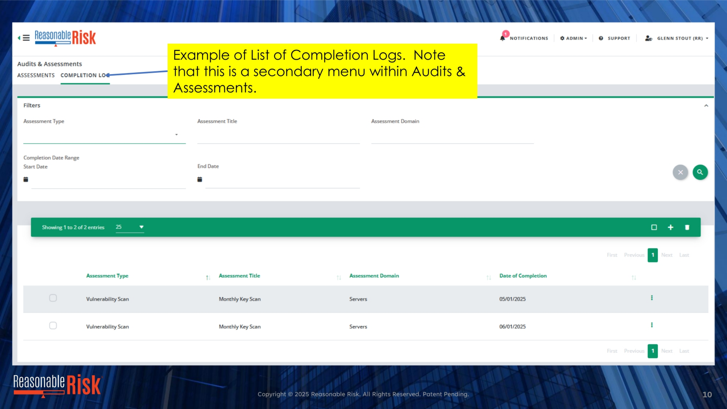 Example: List of Completion Logs