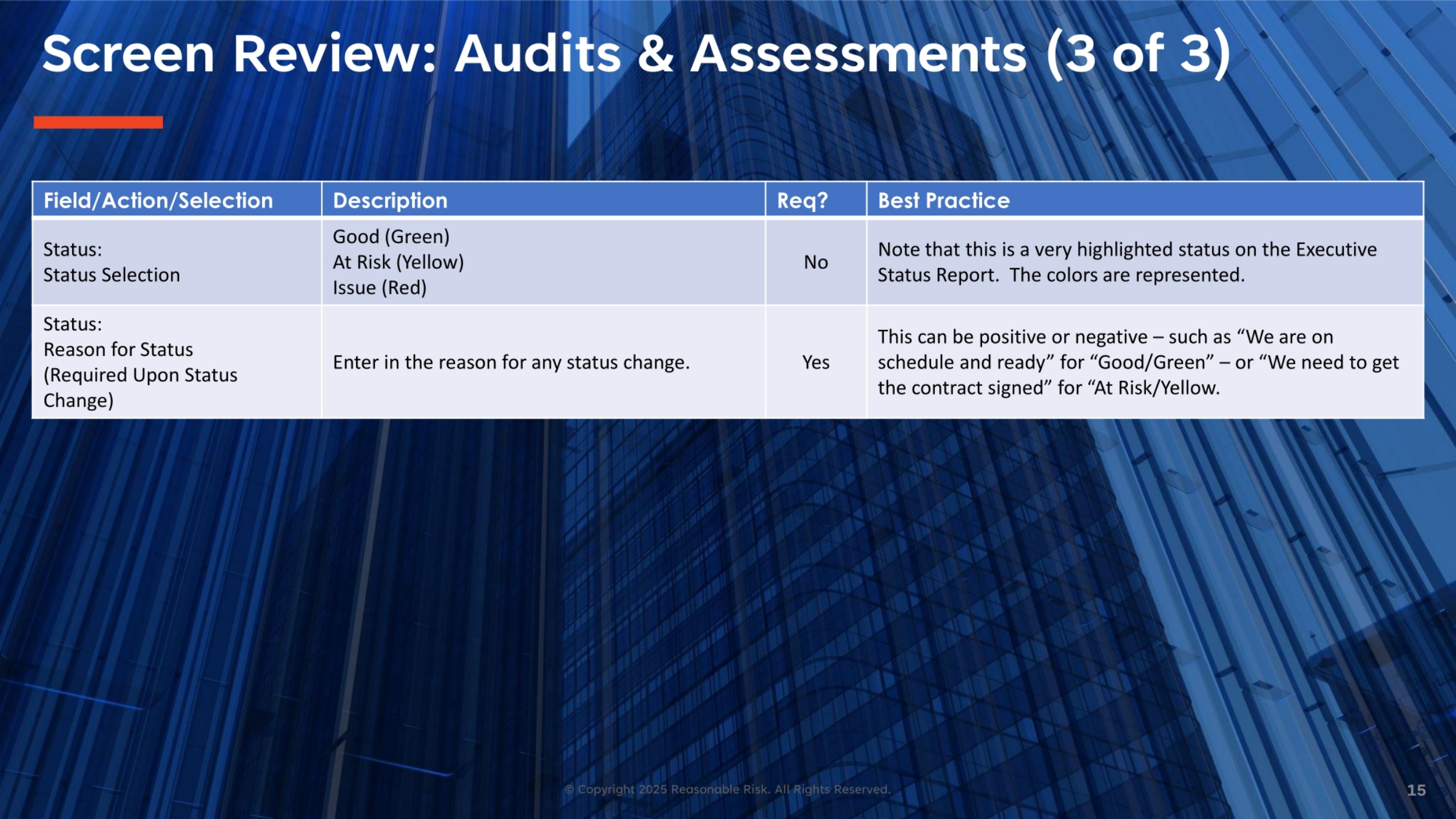 Screen Review: Audits & Assessments Fields (Part 3)