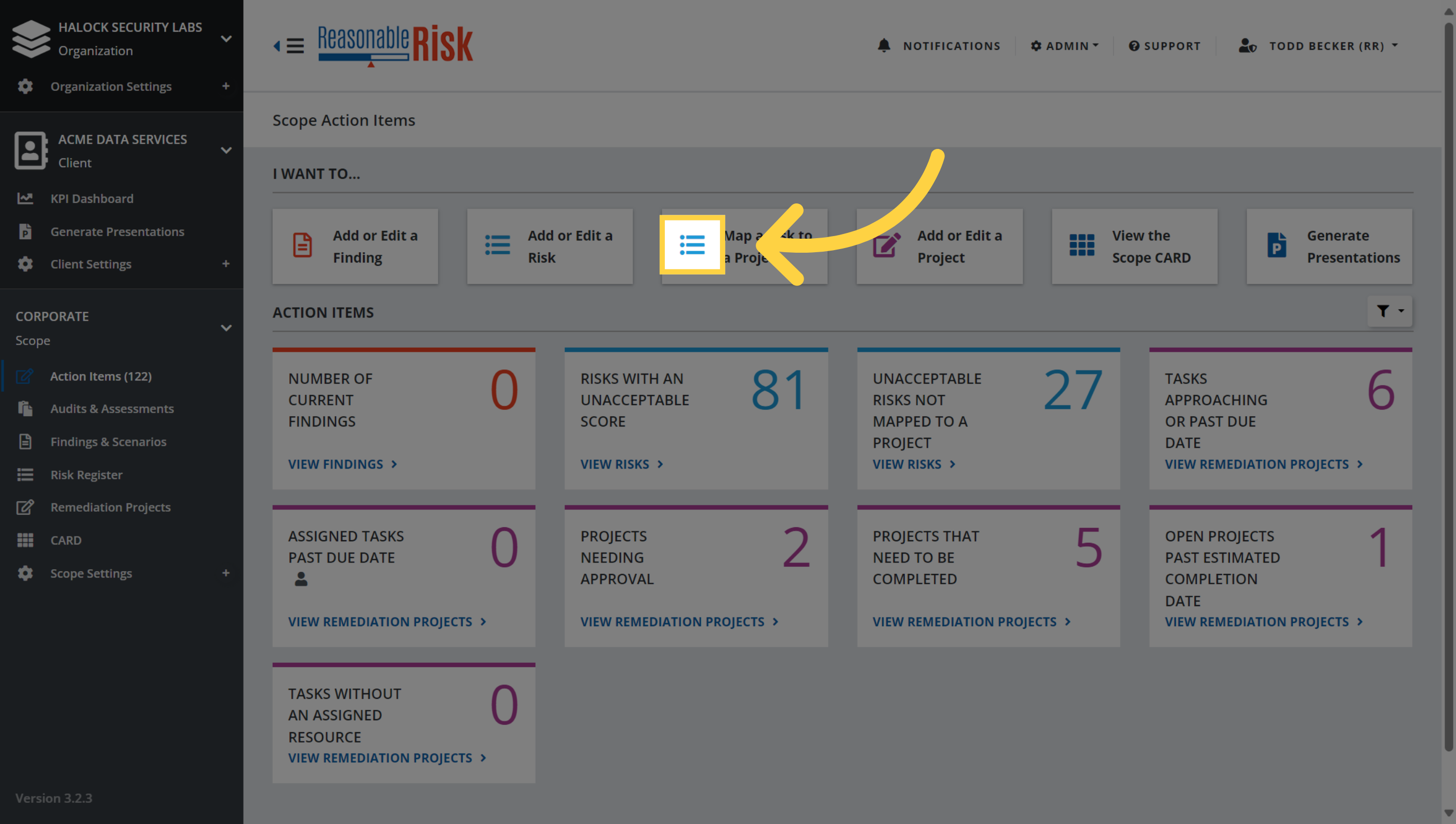Map a Risk to a Project from the Action Items page.