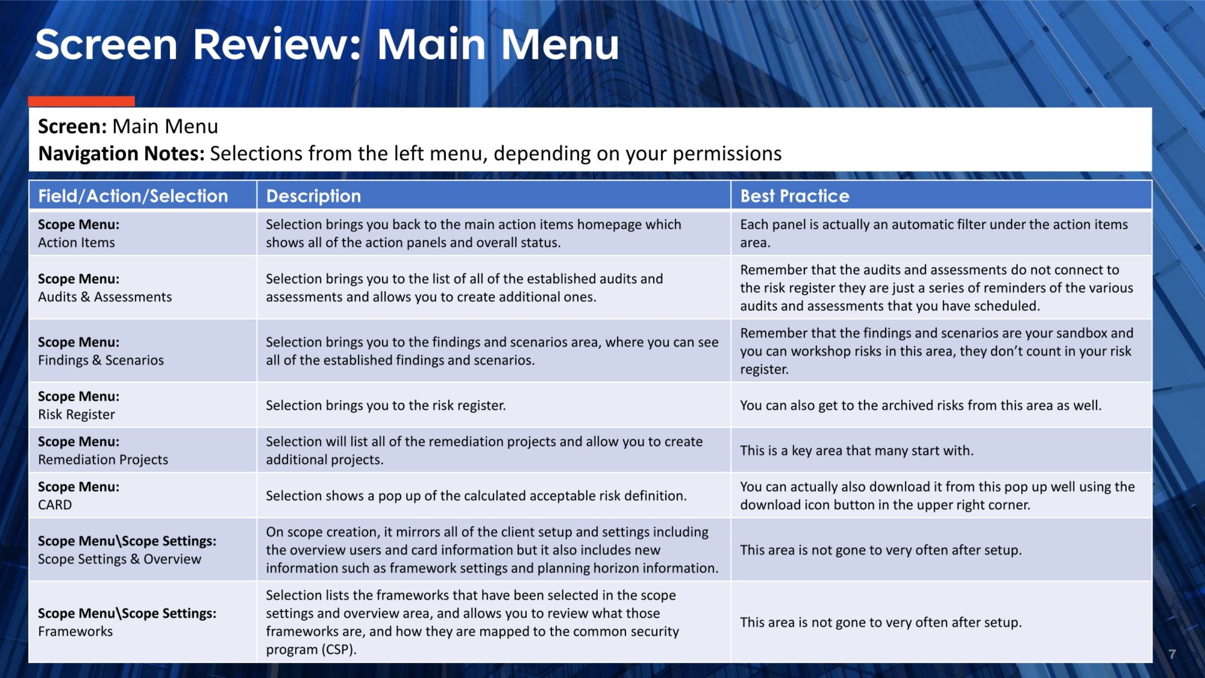Screen Review: Main Menu Navigation (Part 3)