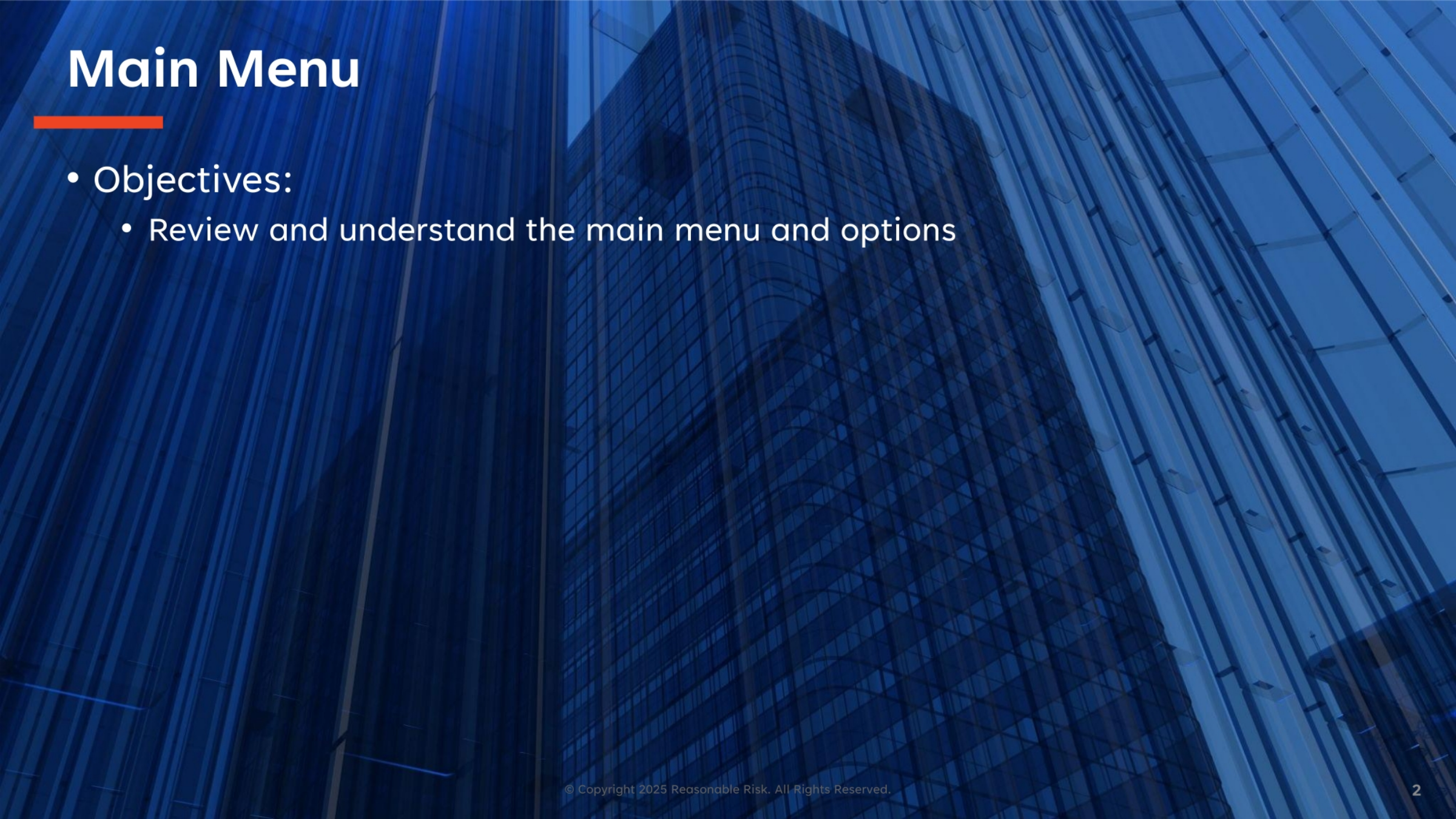 Main Menu Objectives