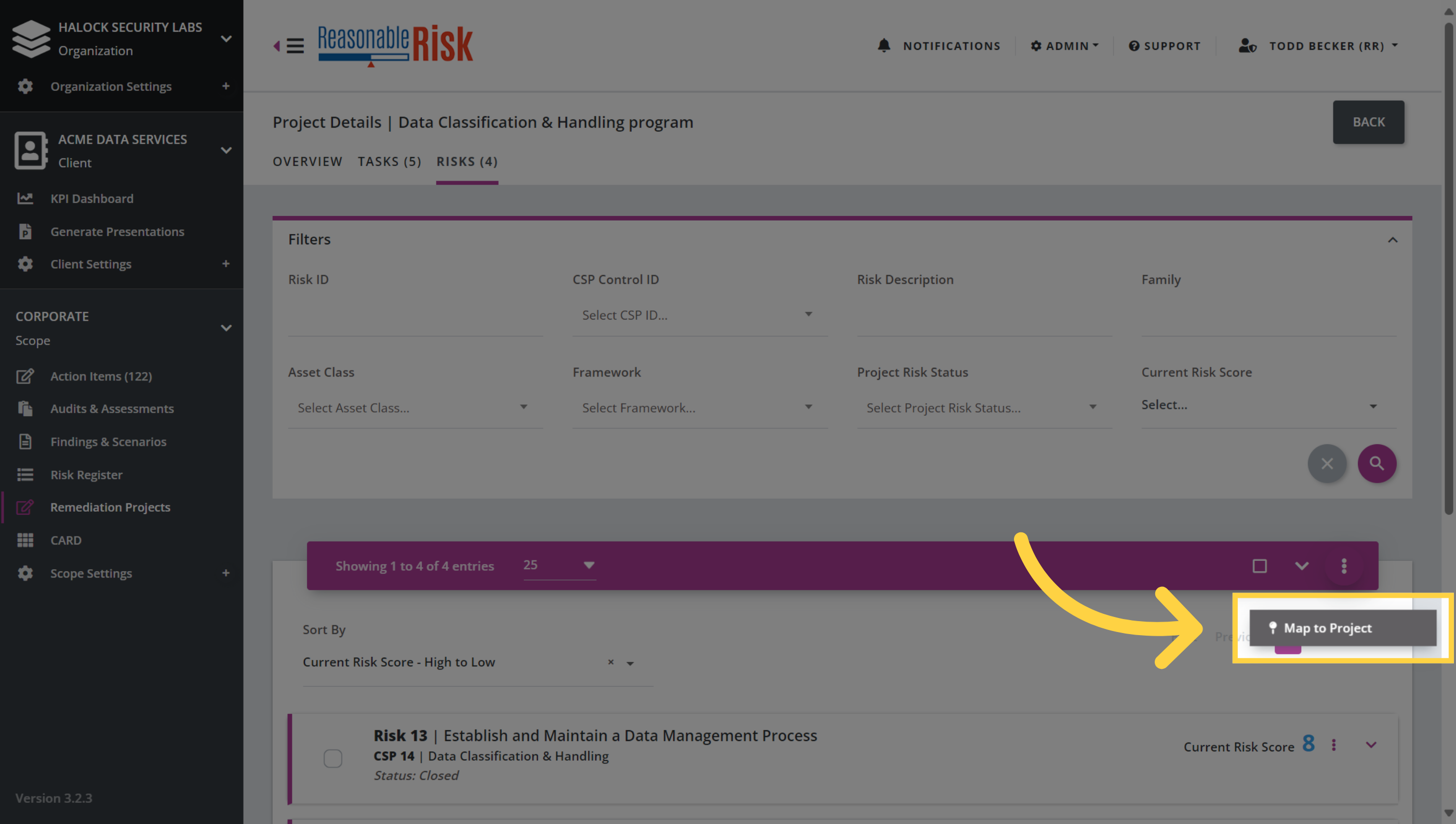 Select 'Map to Project'