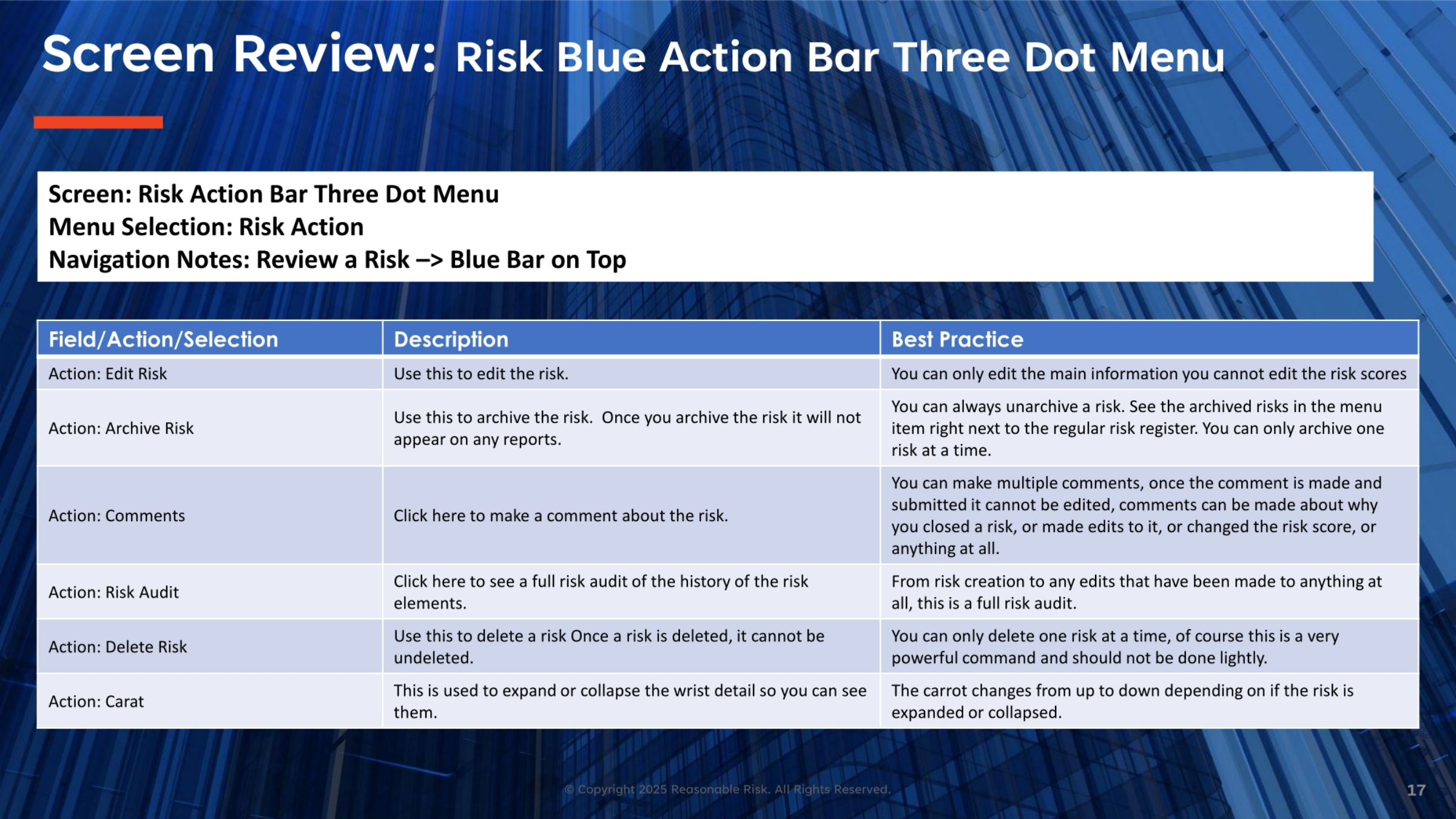 Screen Review: Risk Blue Action Bar Three Dot Menu