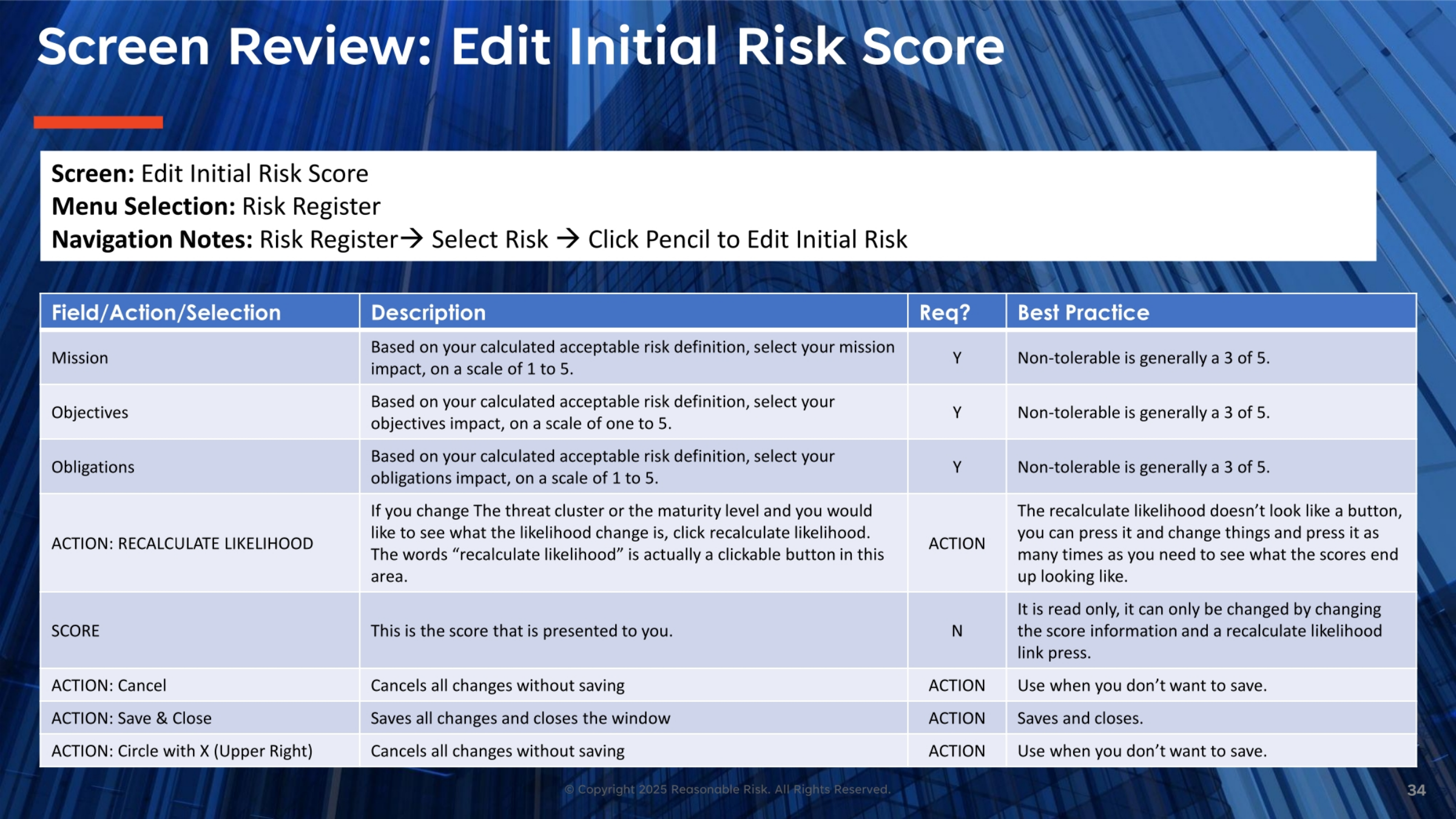 Screen Review: Edit Initial Risk Score