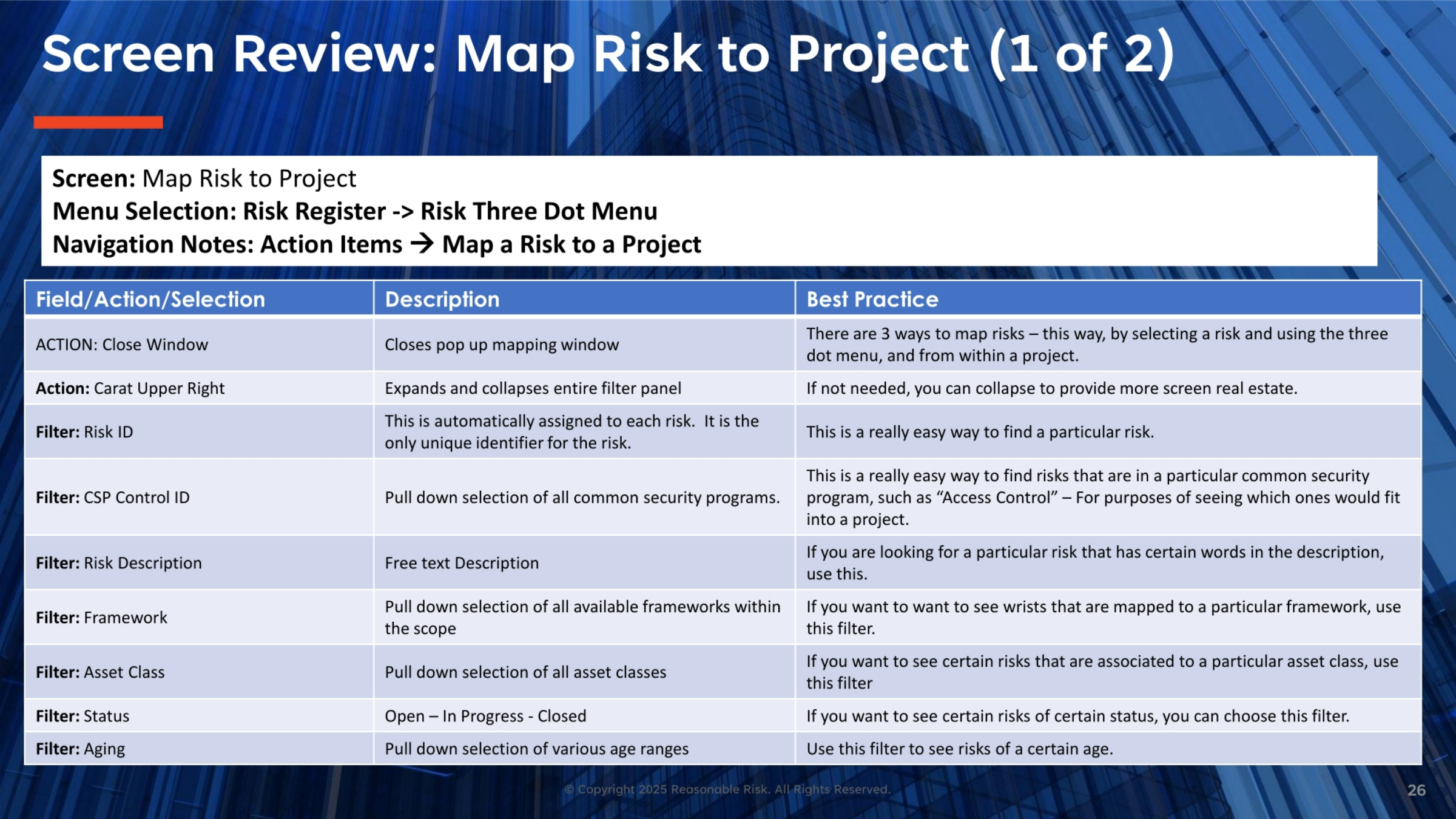 Screen Review: Map Risk to Project (1 of 2)