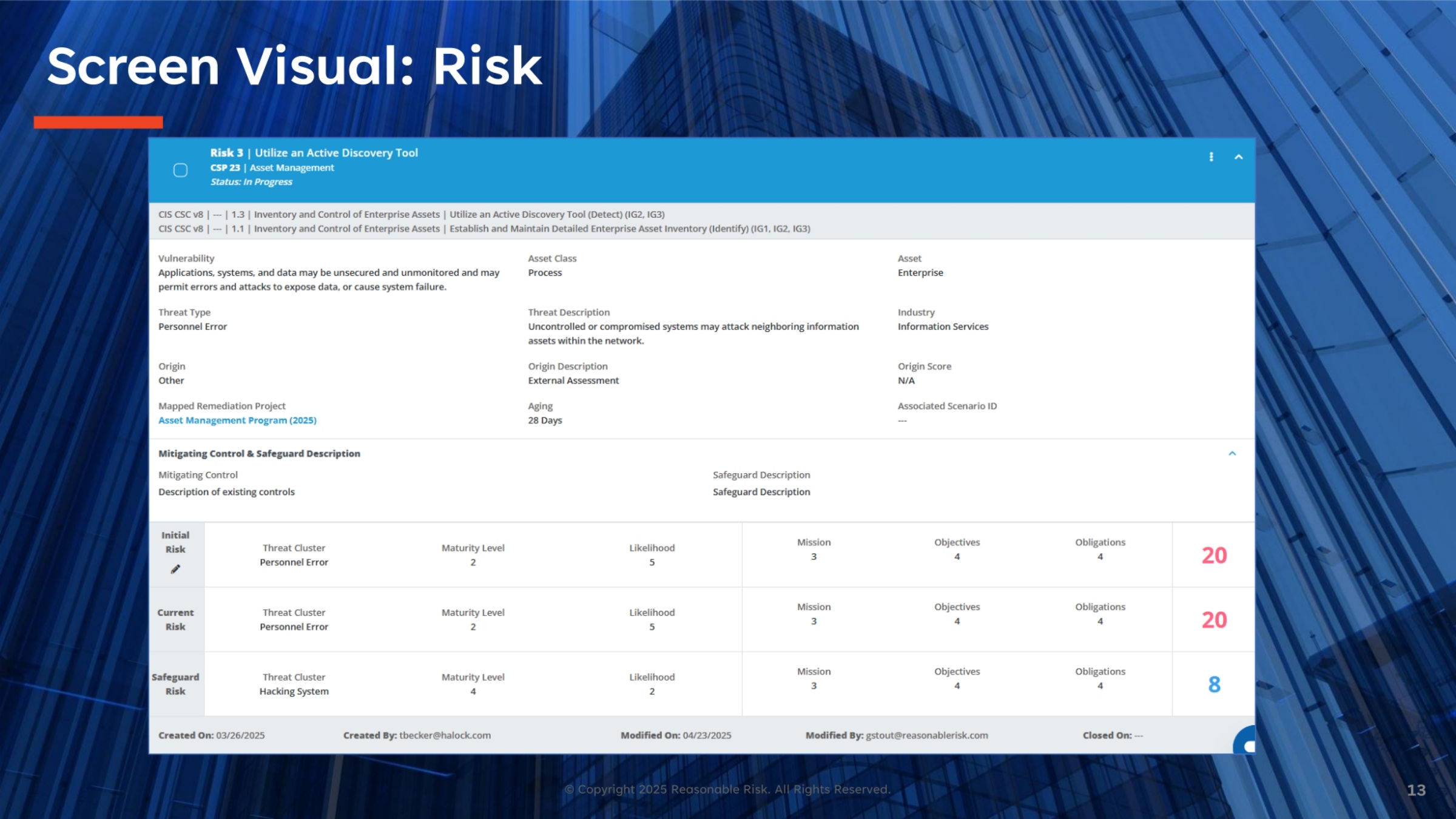 Screen Visual: Risk