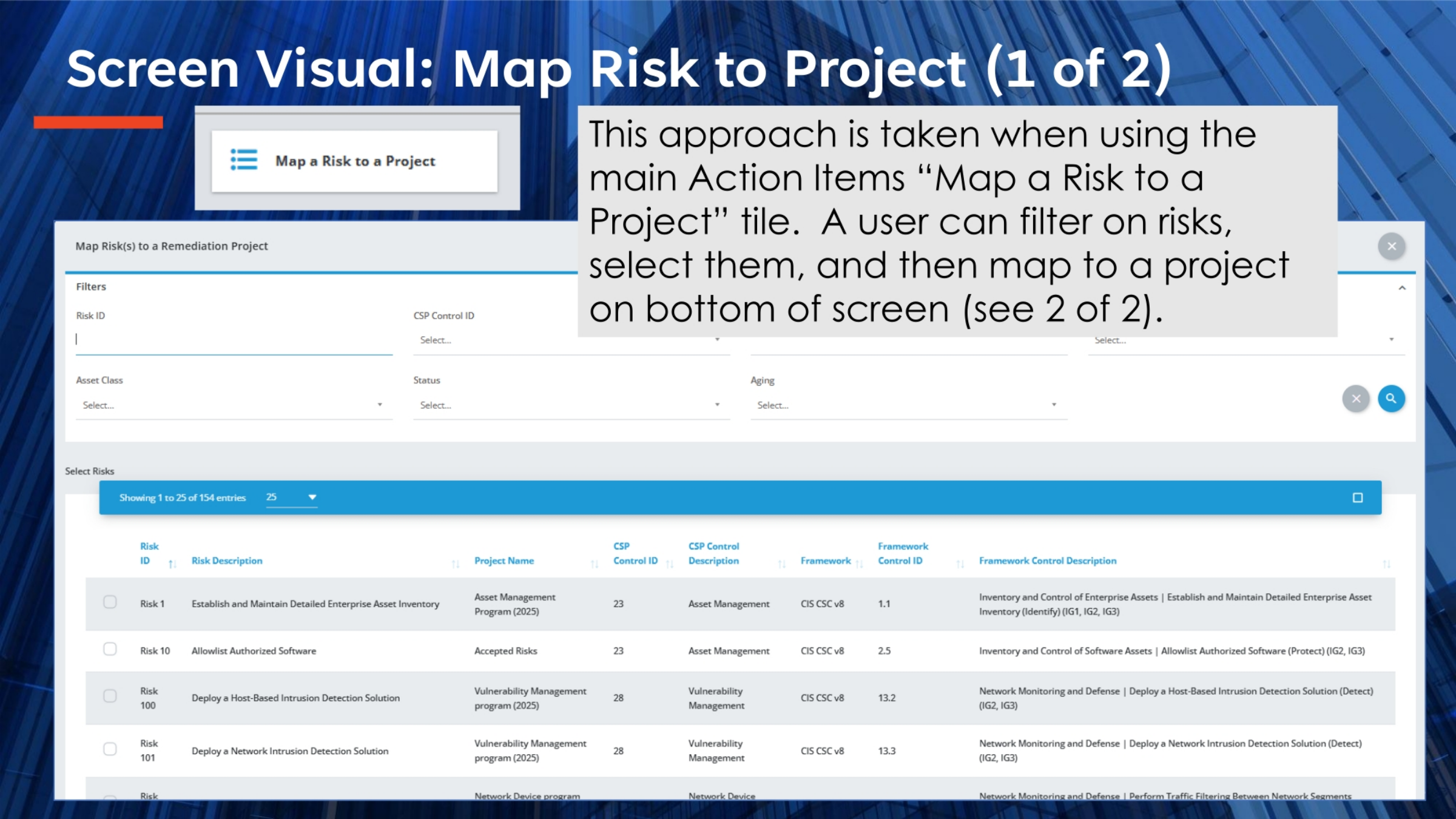 Screen Visual: Map Risk to Project (1 of 2)