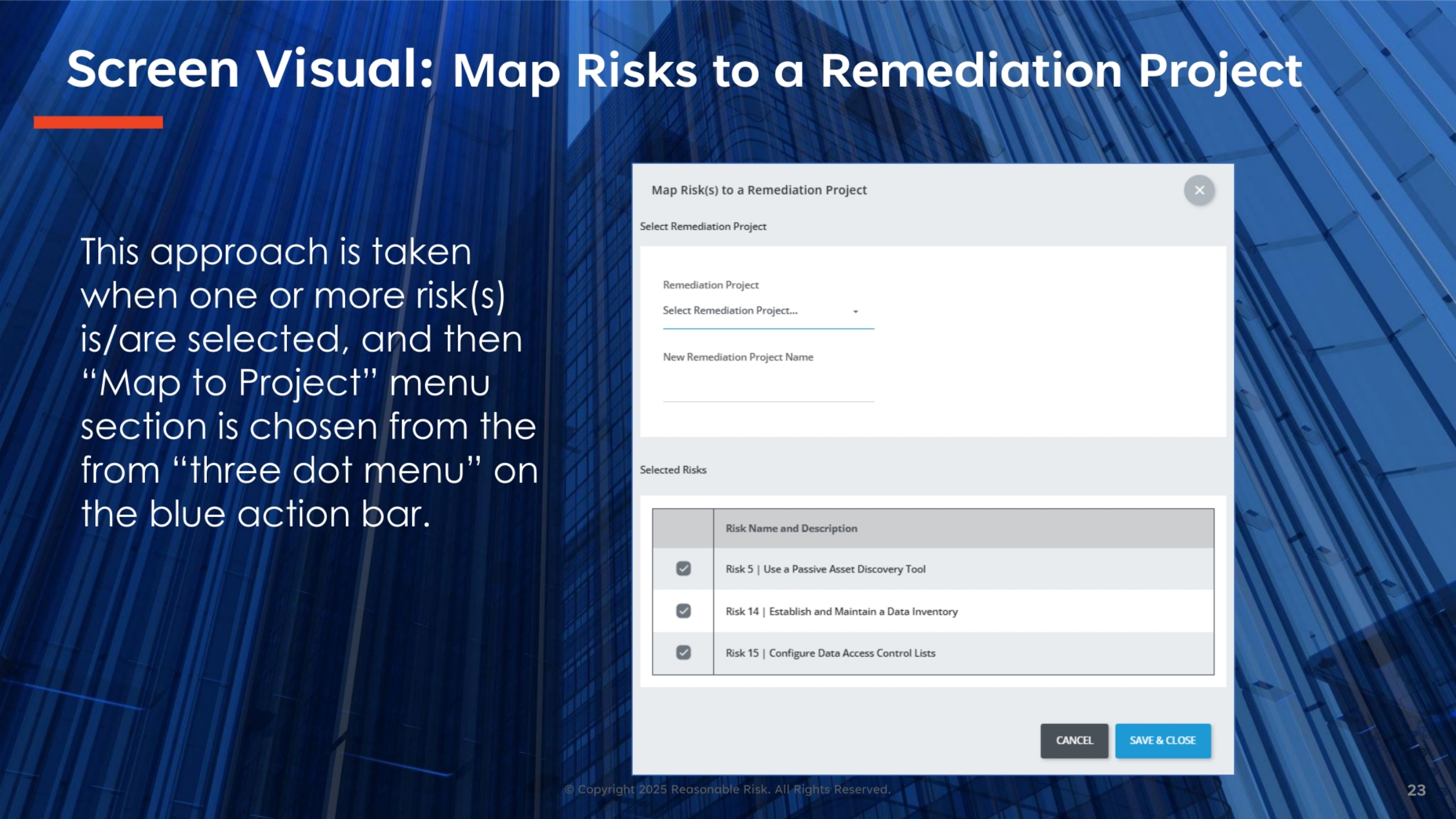 Screen Visual: Map Risks to a Remediation Project