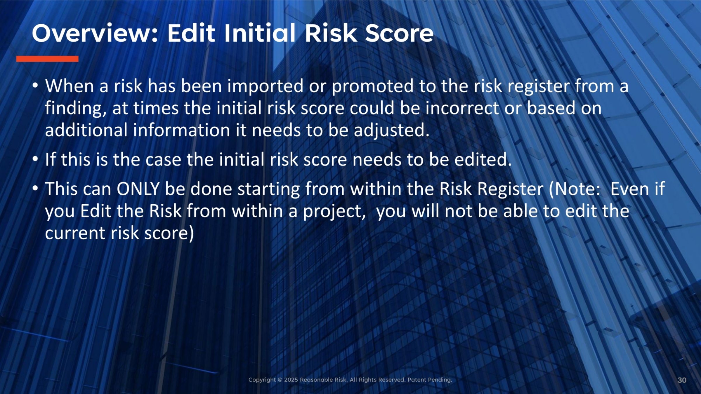 Overview: Edit Initial Risk Score