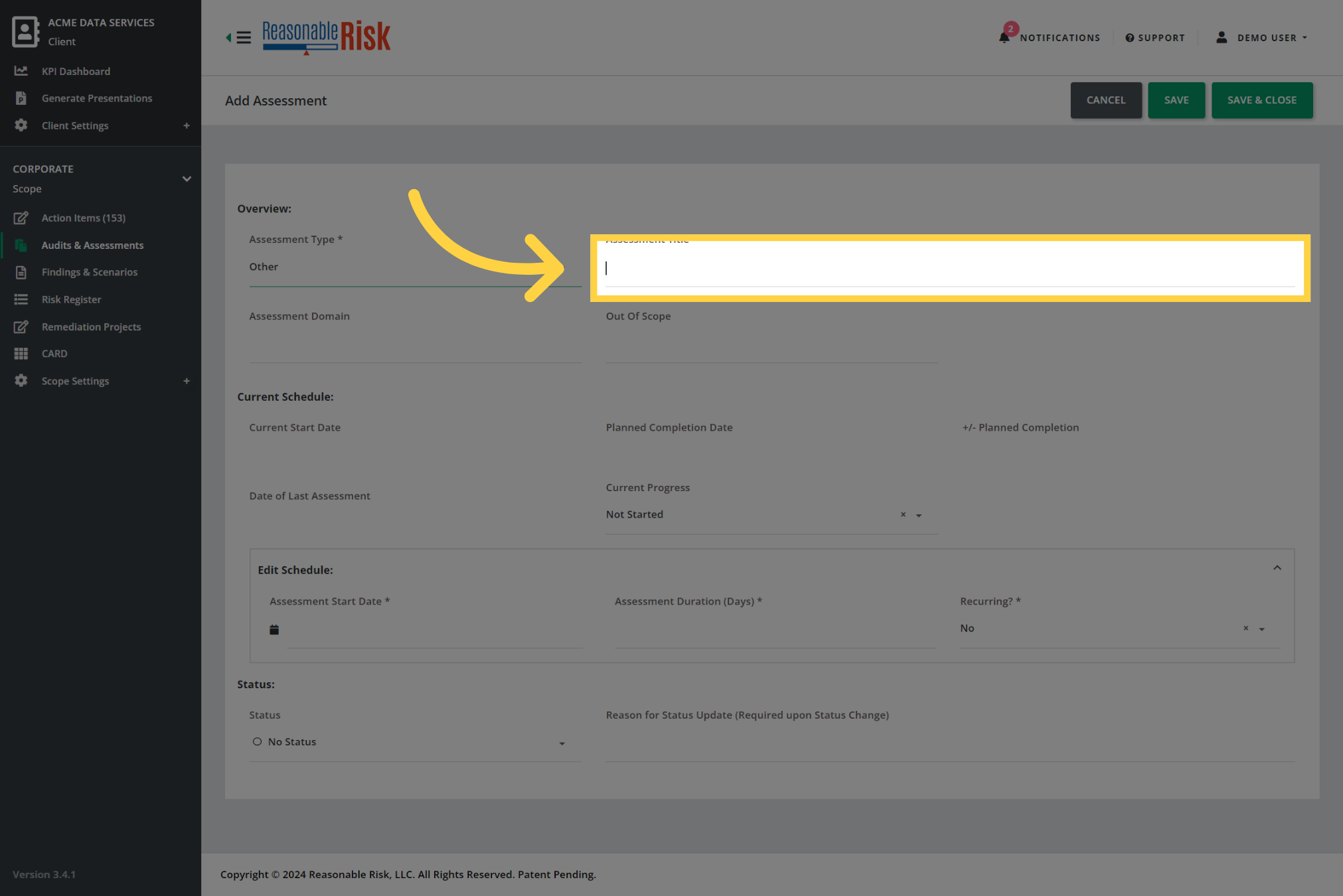 Create an 'Assessment Title'