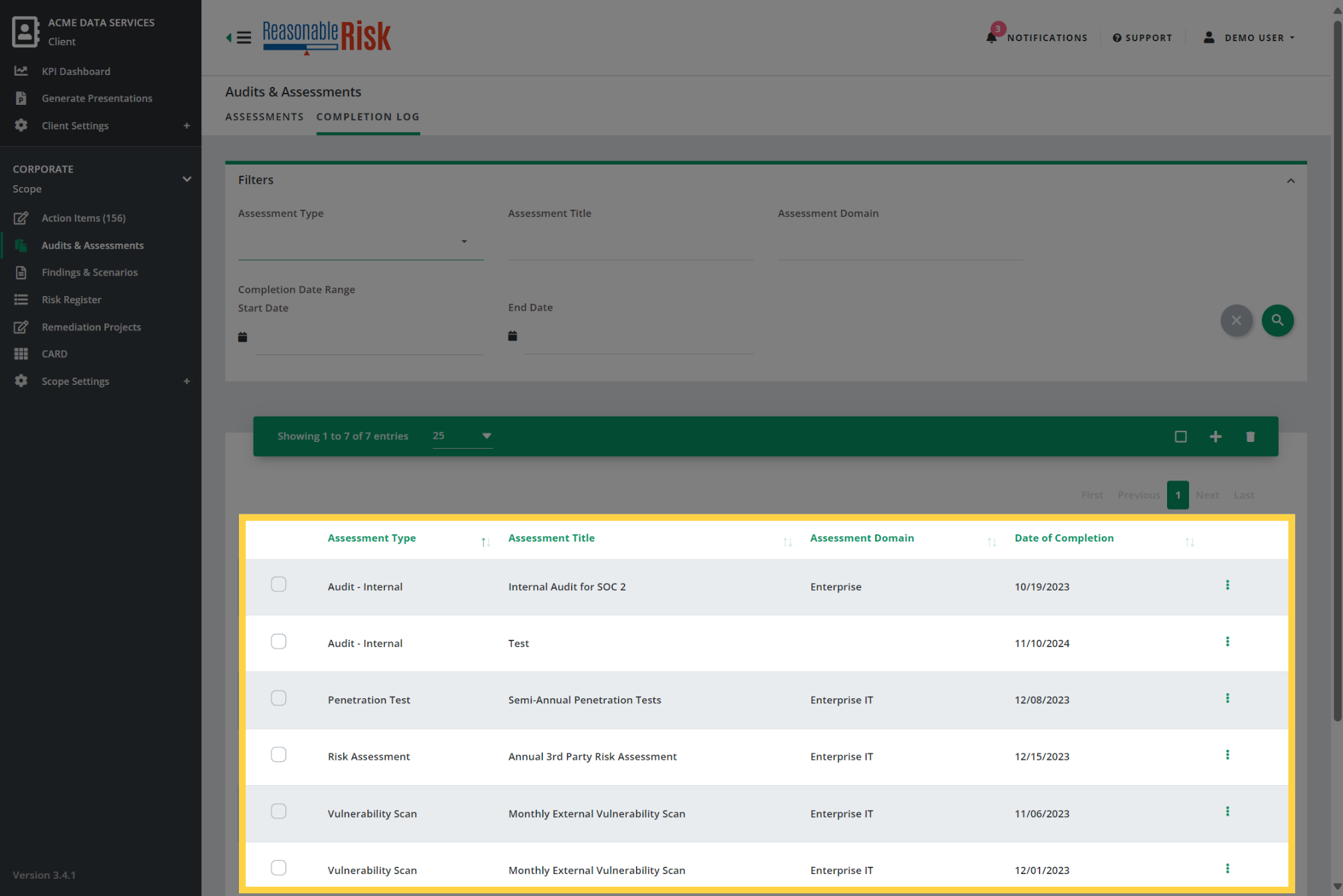 Click 'Completion Log'