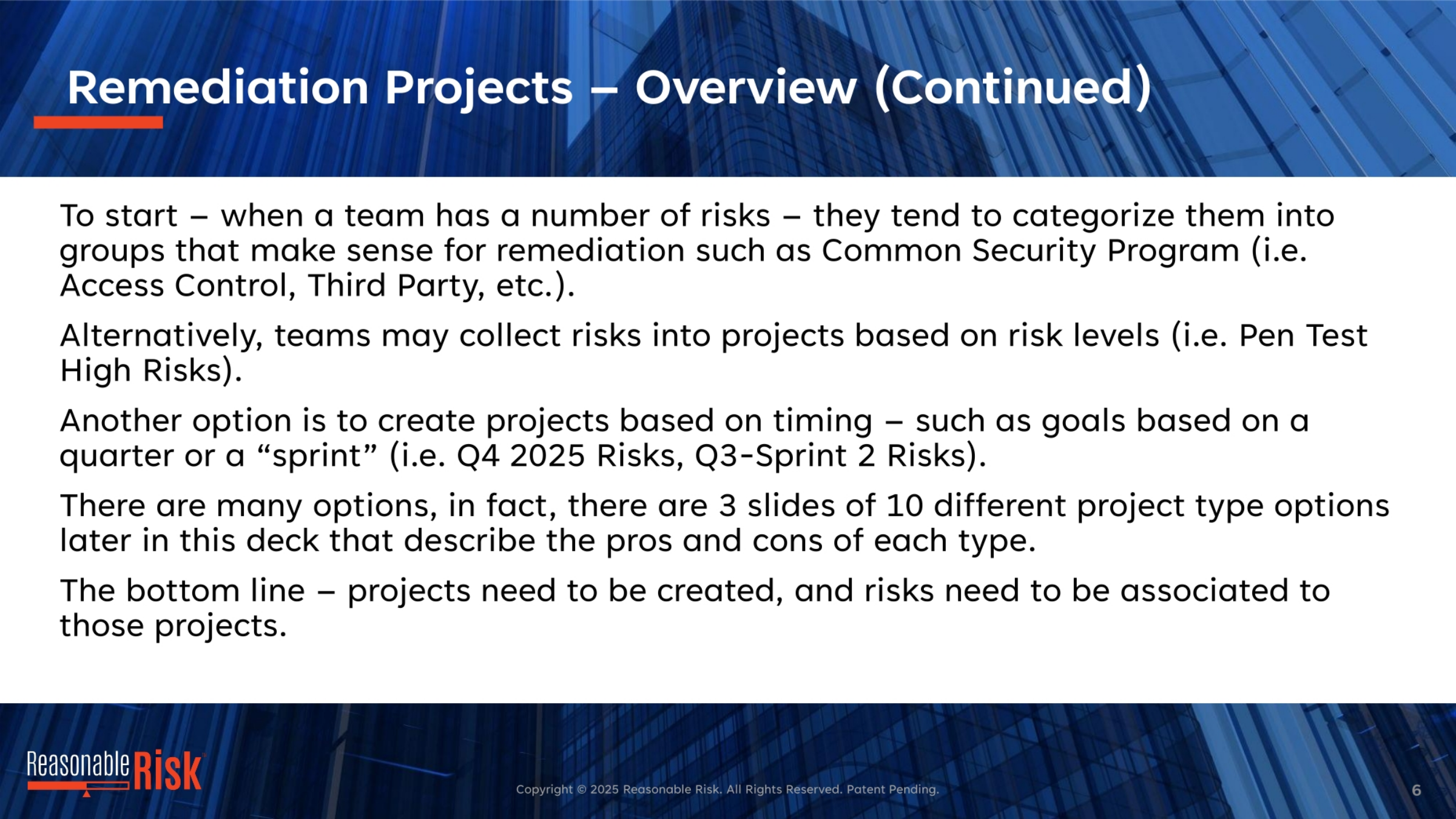 Categorizing Risks for Remediation Projects