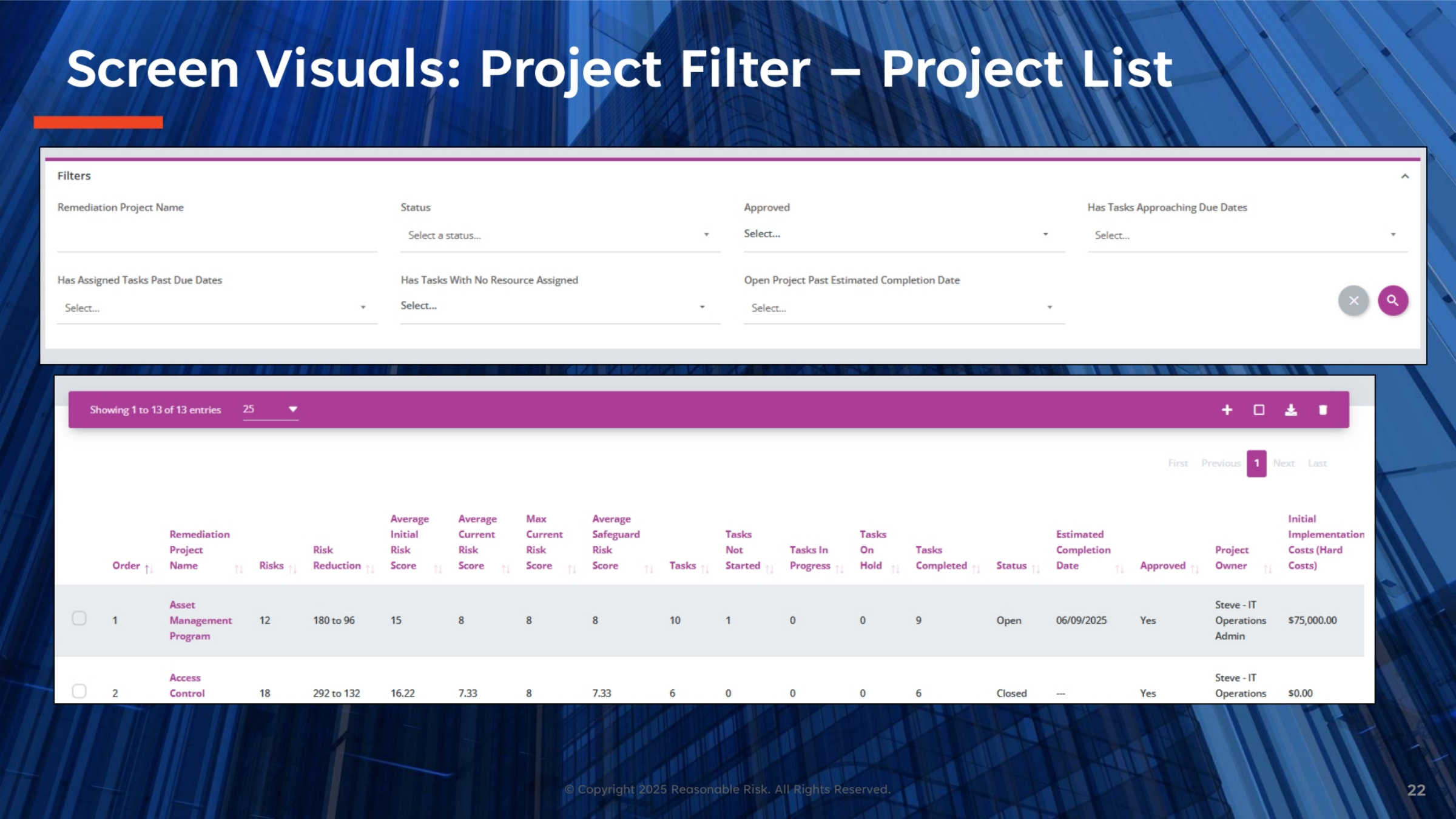 Project Filter and List Screen Visual