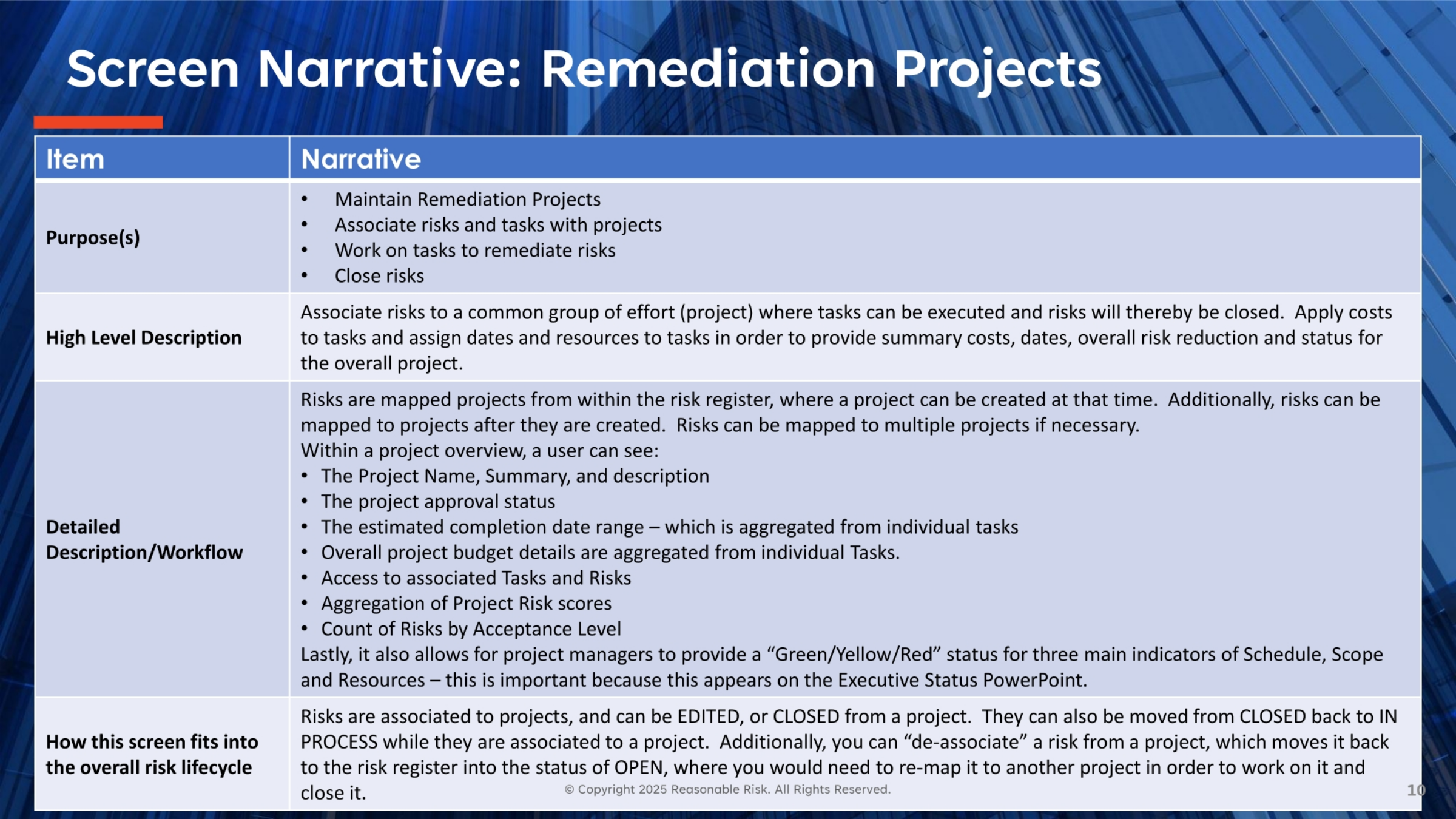 Remediation Projects Screen Narrative
