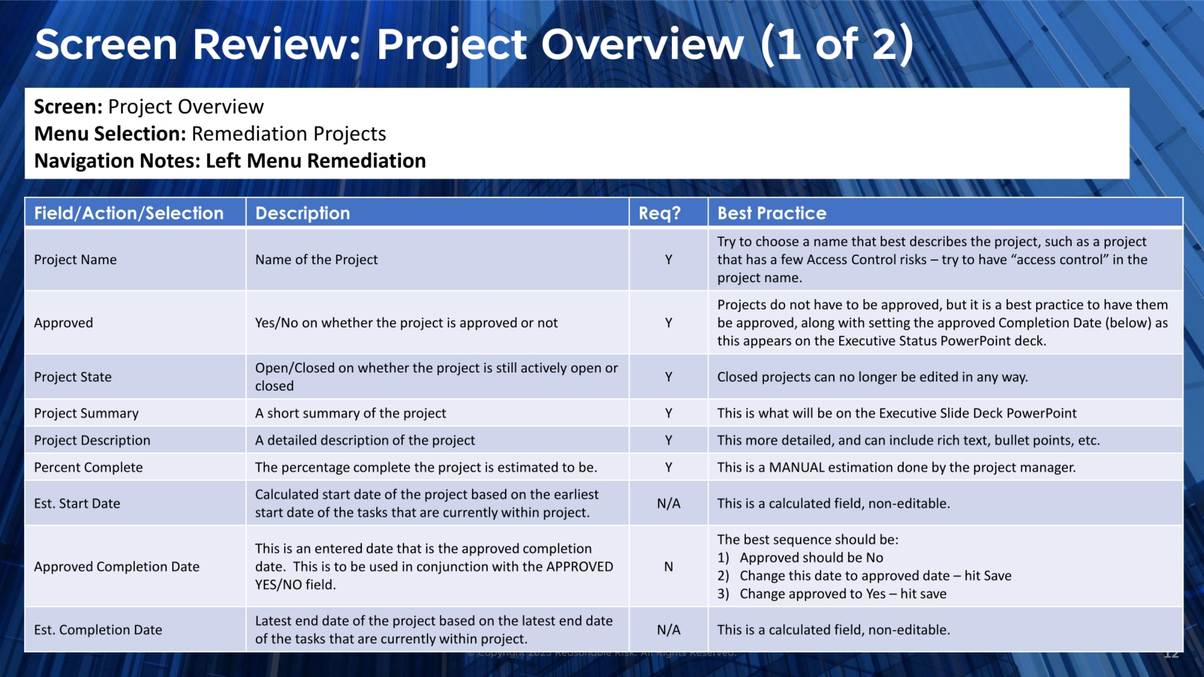 Project Overview Fields: Part 1