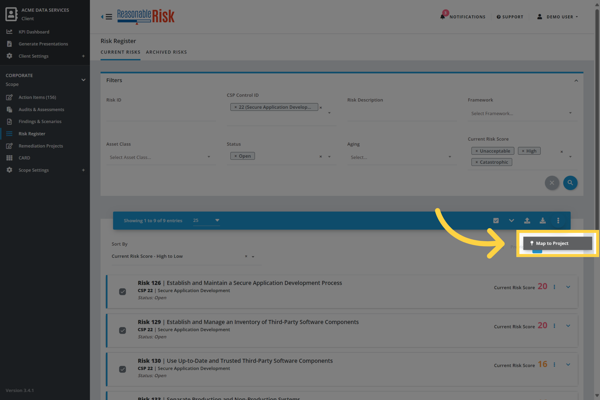 Click 'Map to Project'